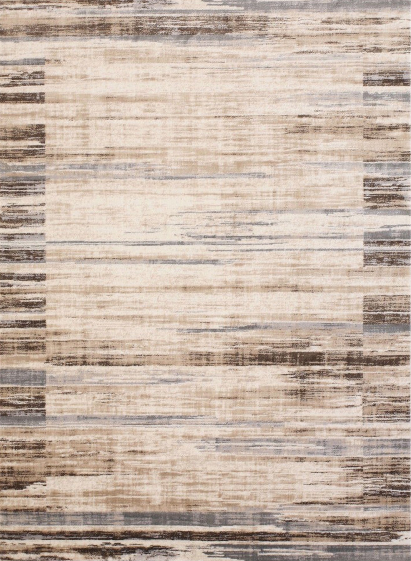 Abstract Striated Ivory and Taupe Rug