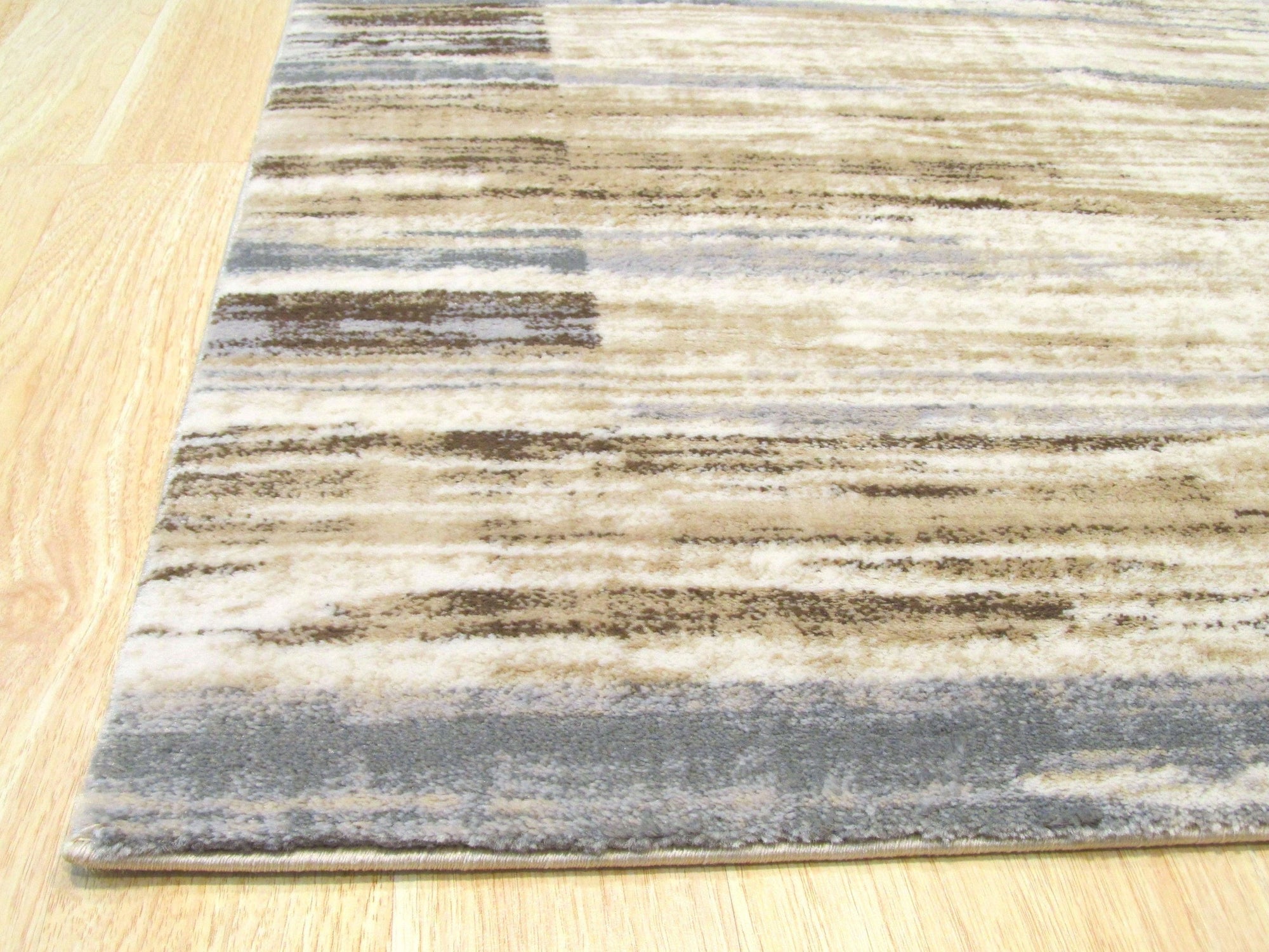 Abstract Striated Ivory and Taupe Rug