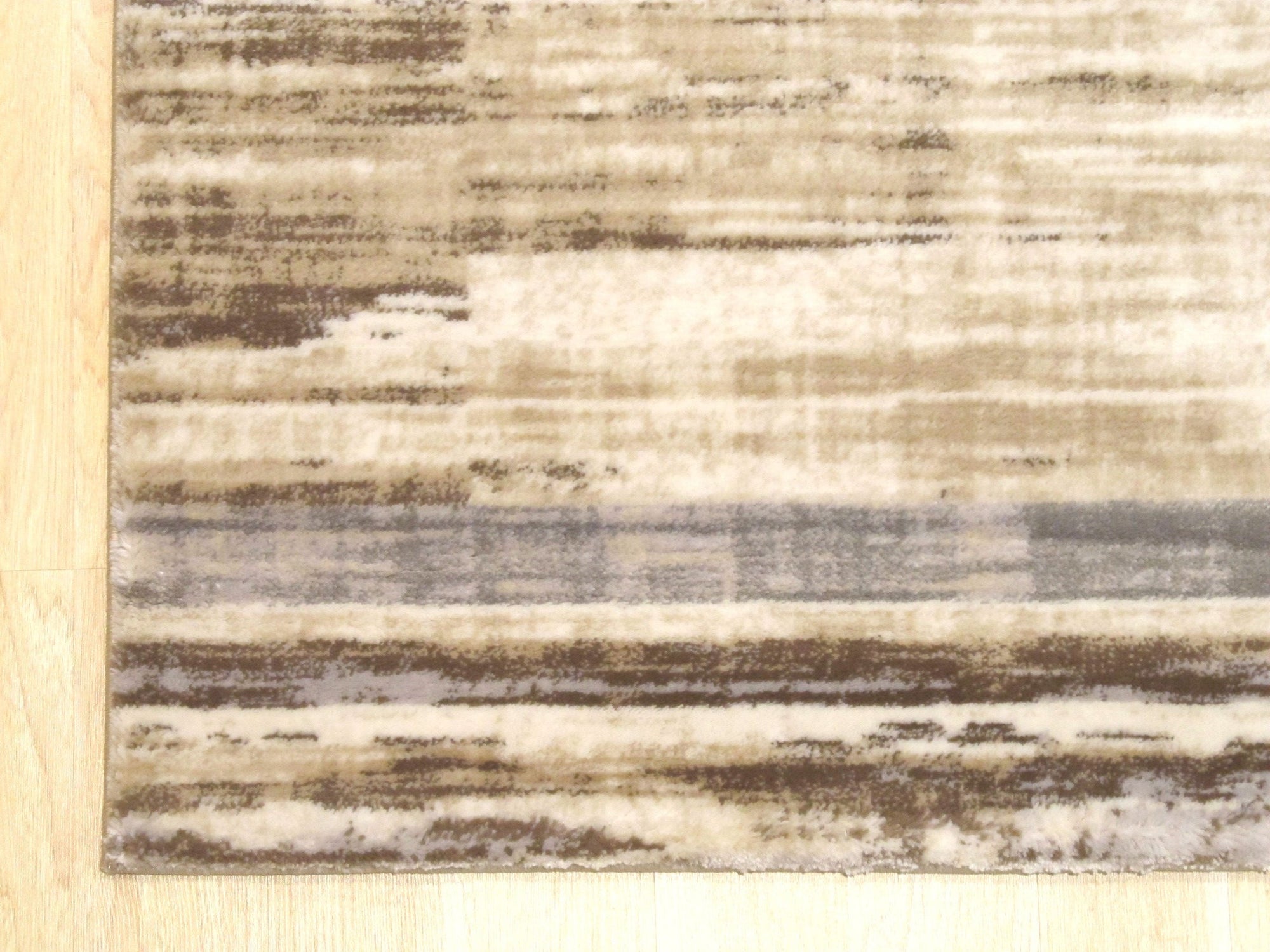 Abstract Striated Ivory and Taupe Rug