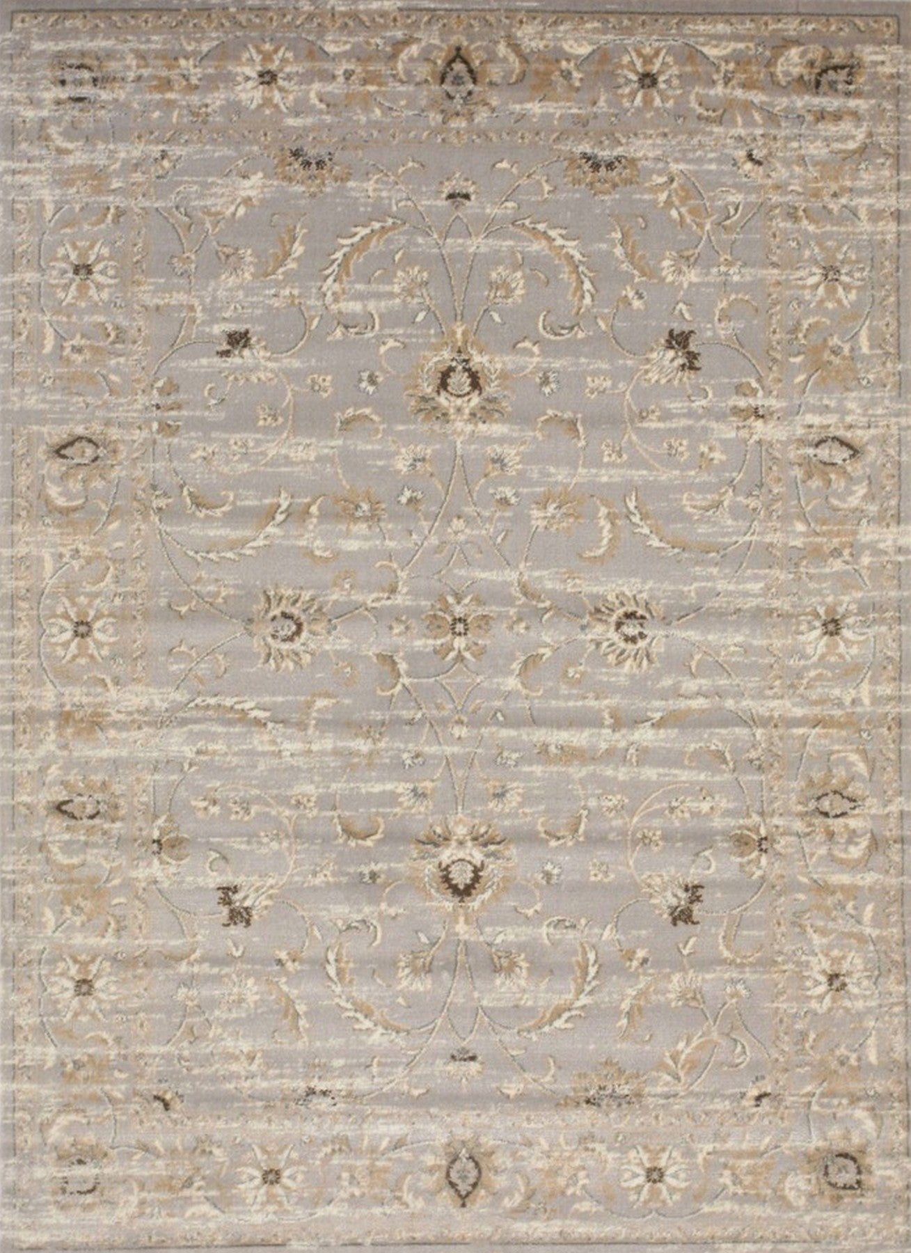 Elegant Floral Scroll Machine-Made Rug