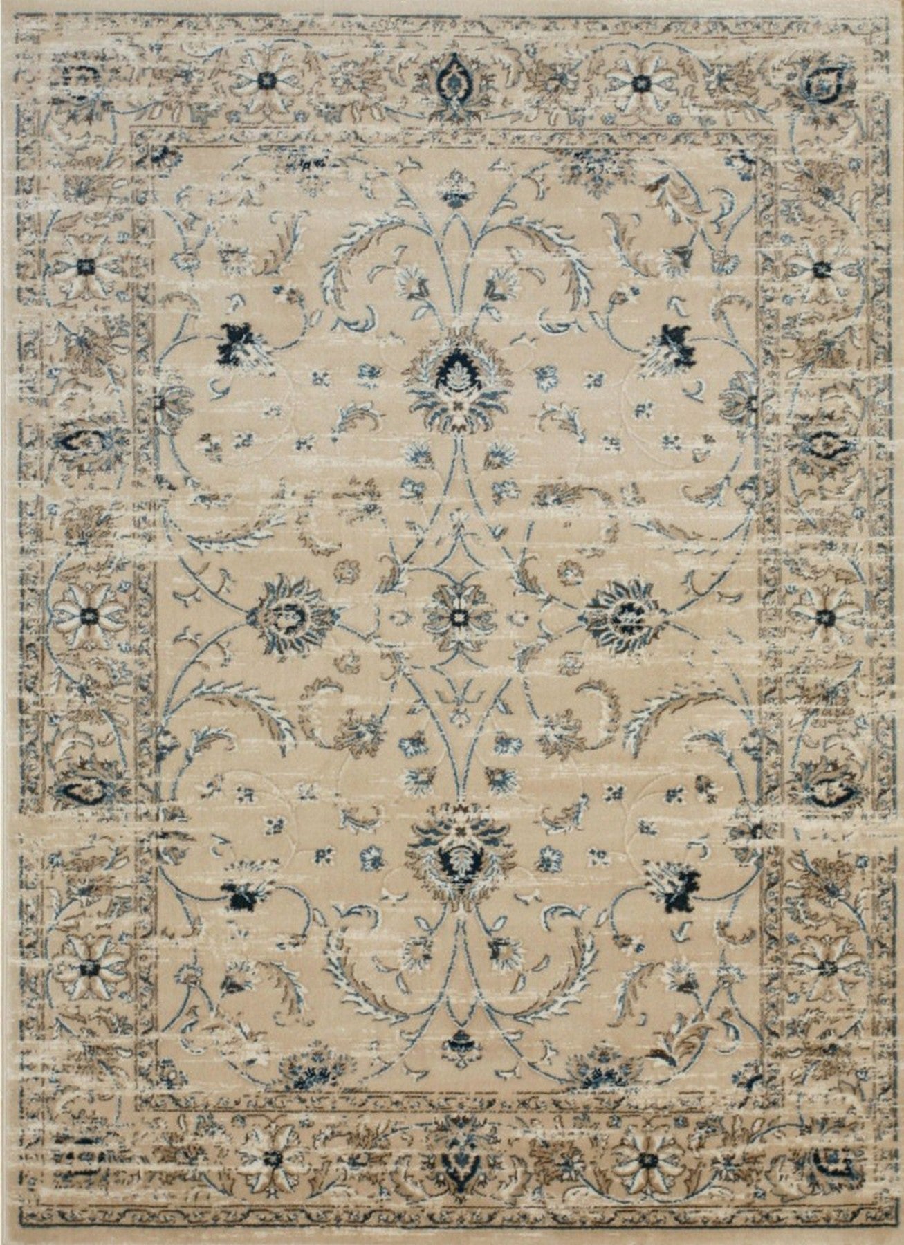 Classic Beige Floral Machine-Made Rug