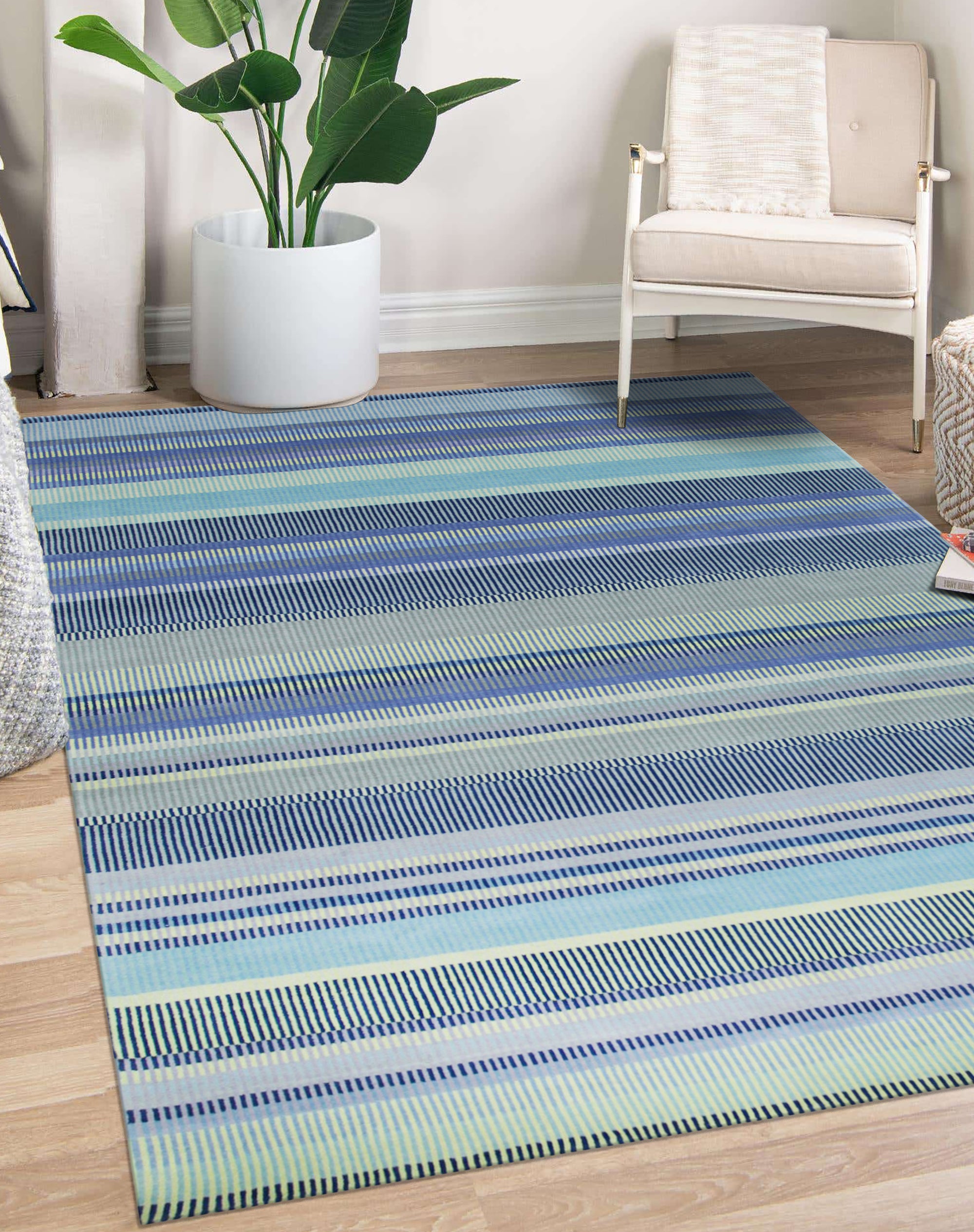 Comfortable Striped Lavender Handmade Wool Rug