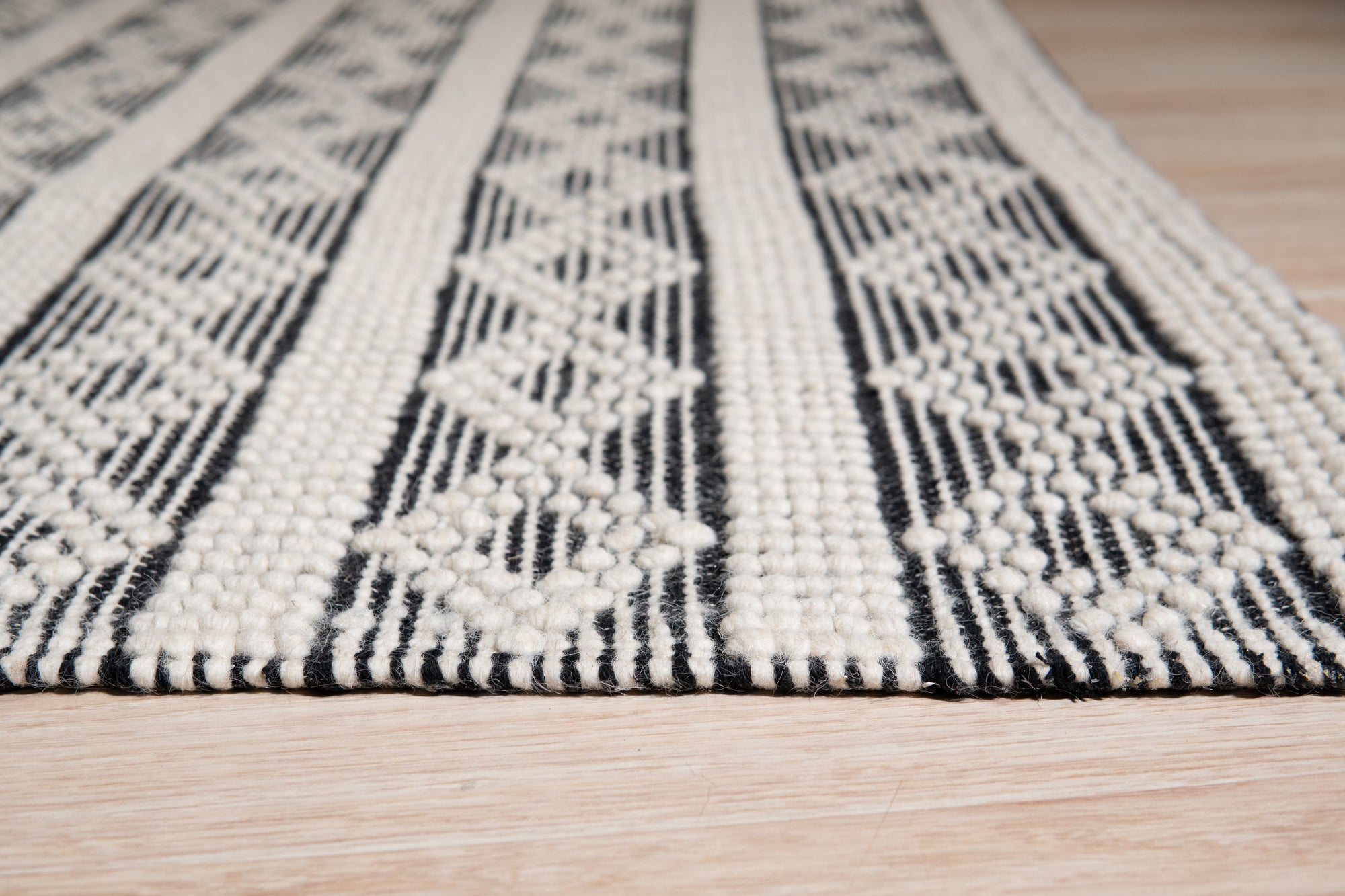 Striped Black and Ivory Kilim Rug