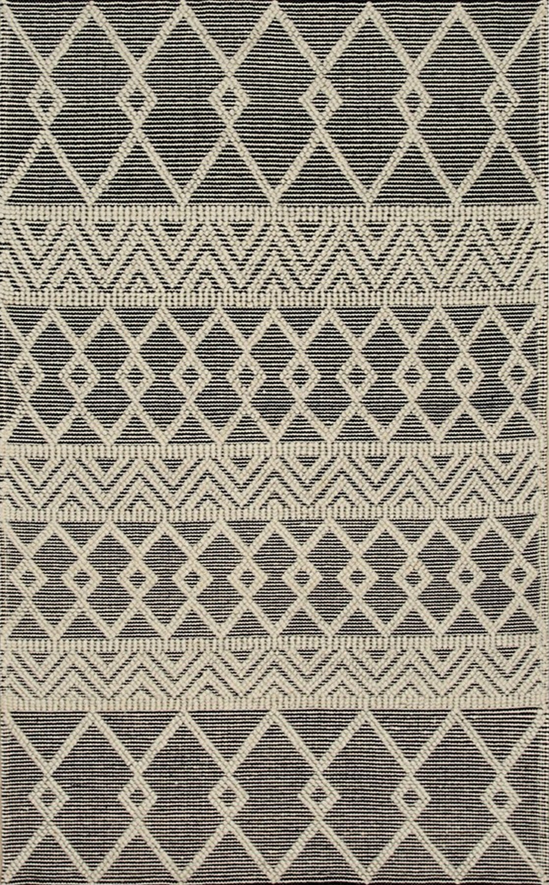 Black and Ivory Geometric Kilim Rug