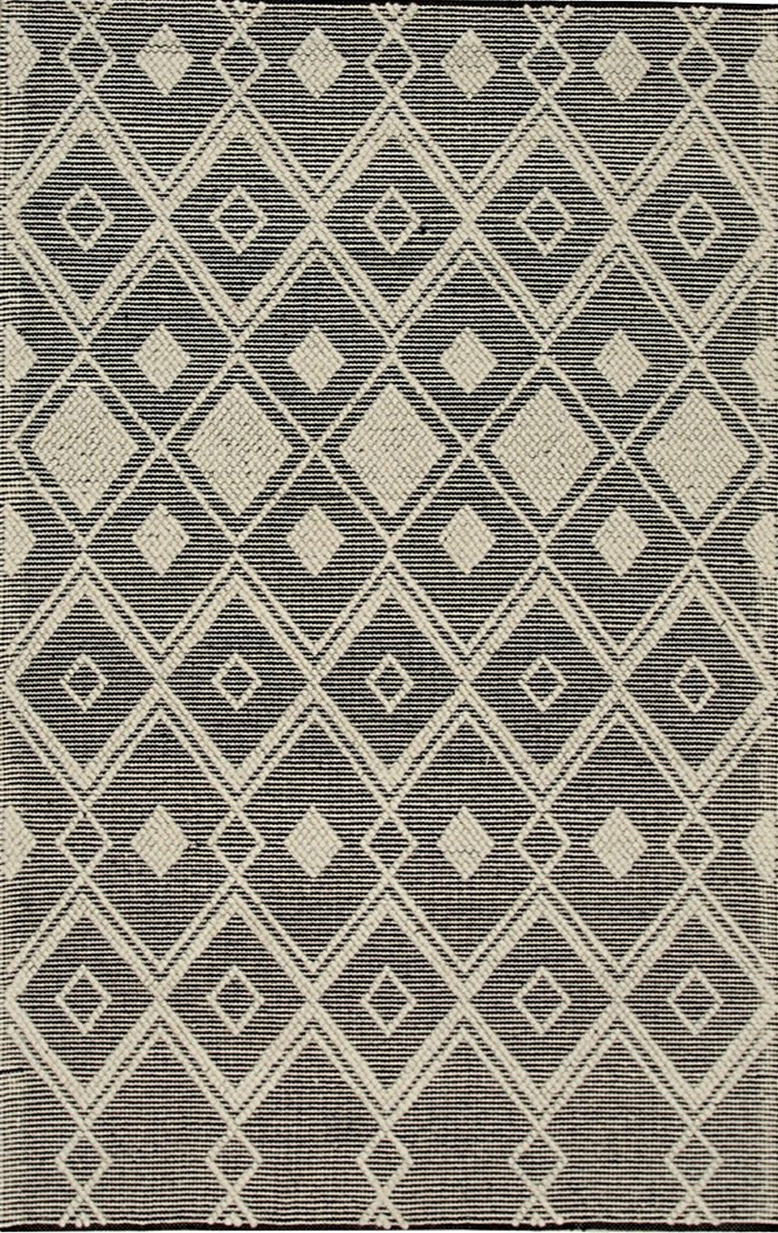 Diamond Pattern Black and Ivory Kilim Rug