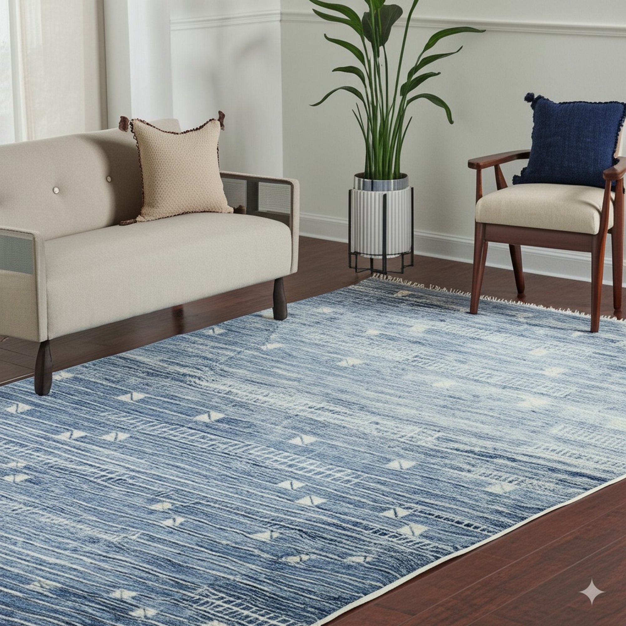 Elegant Marrakech Blue Hand-Knotted Wool Rug - additional view