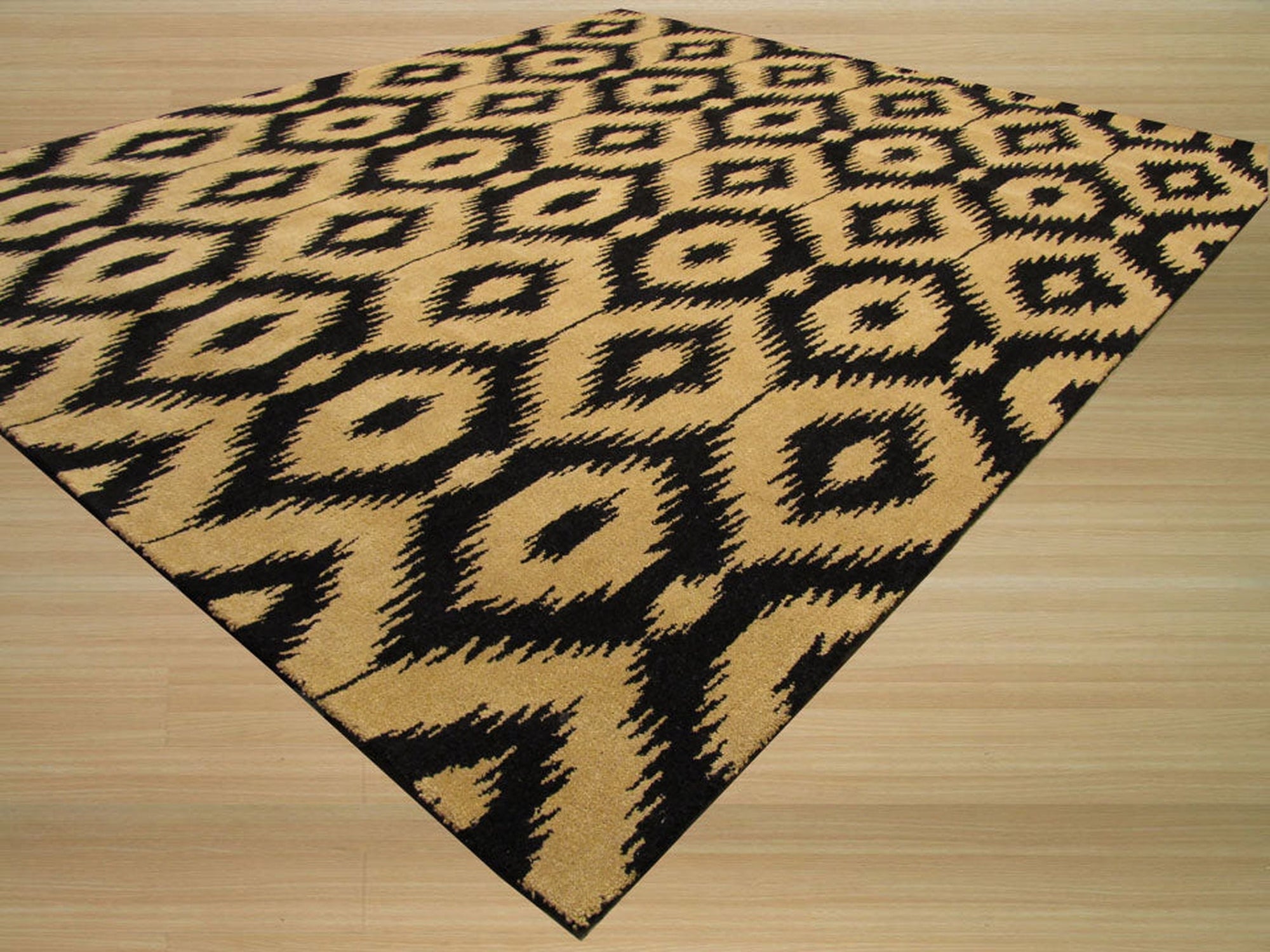 Golden Ikat Hand-Tufted Black Wool Rug