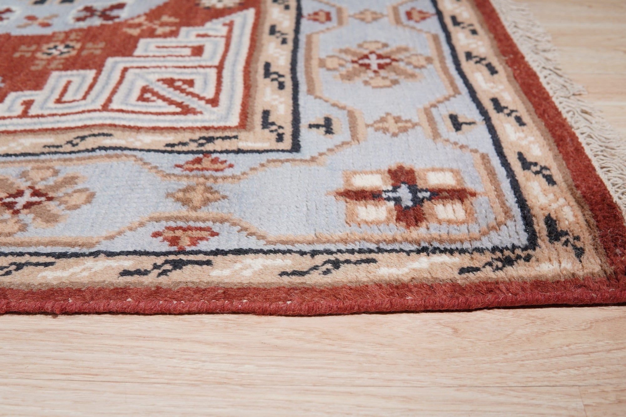 Rust Floral Khotan Traditional Handmade Wool Artisan Rug