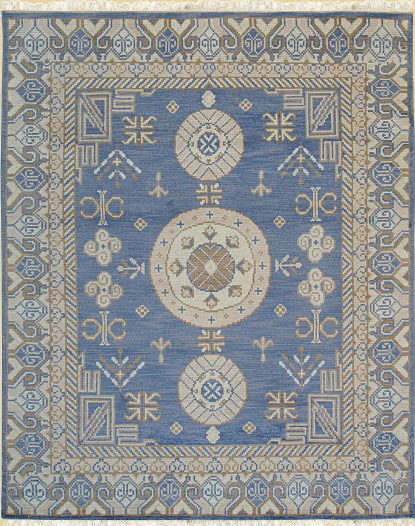 Blue Elegant Khotan Traditional Handmade Wool Masterpiece Rug