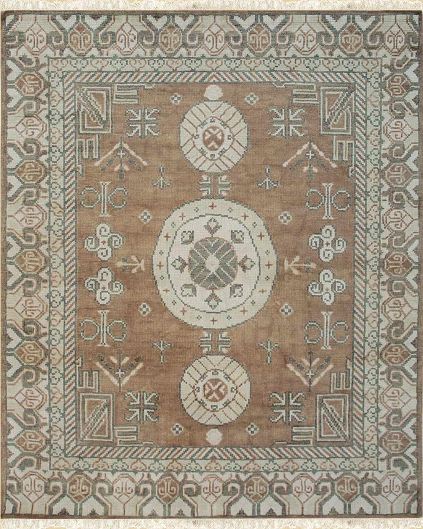 Brown Elegant Khotan Traditional Handmade Wool Masterpiece Rug