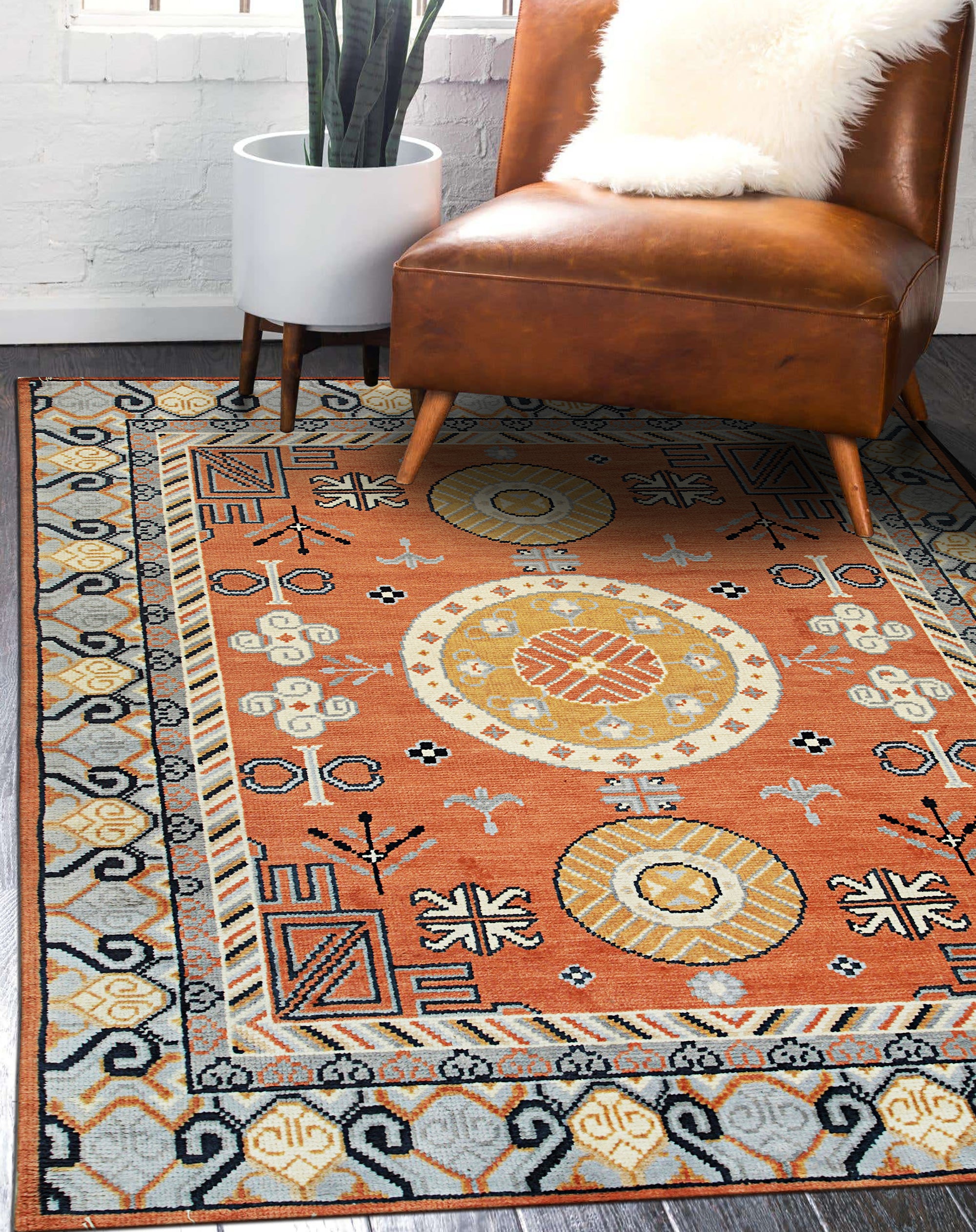 Jade Traditional Rust Hand Knotted Wool Rug