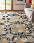 Laine Enchanting Gray Hand Knotted Wool Rug, showcasing its intricate hand-knotted construction and subtle gray tones, graces a modern living space.