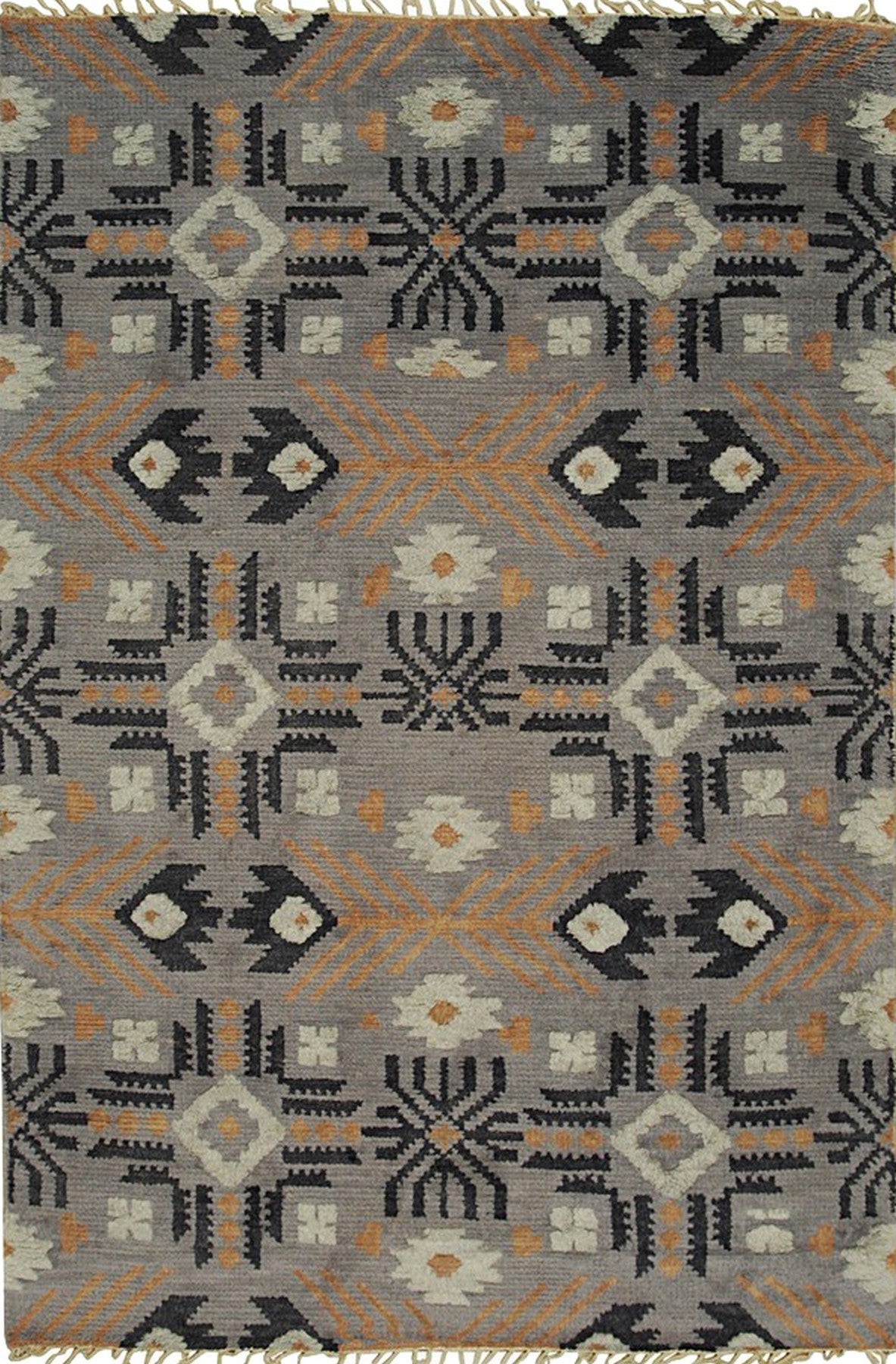 Isolated view of Laine Enchanting Gray Hand Knotted Wool Rug, showcasing its design.