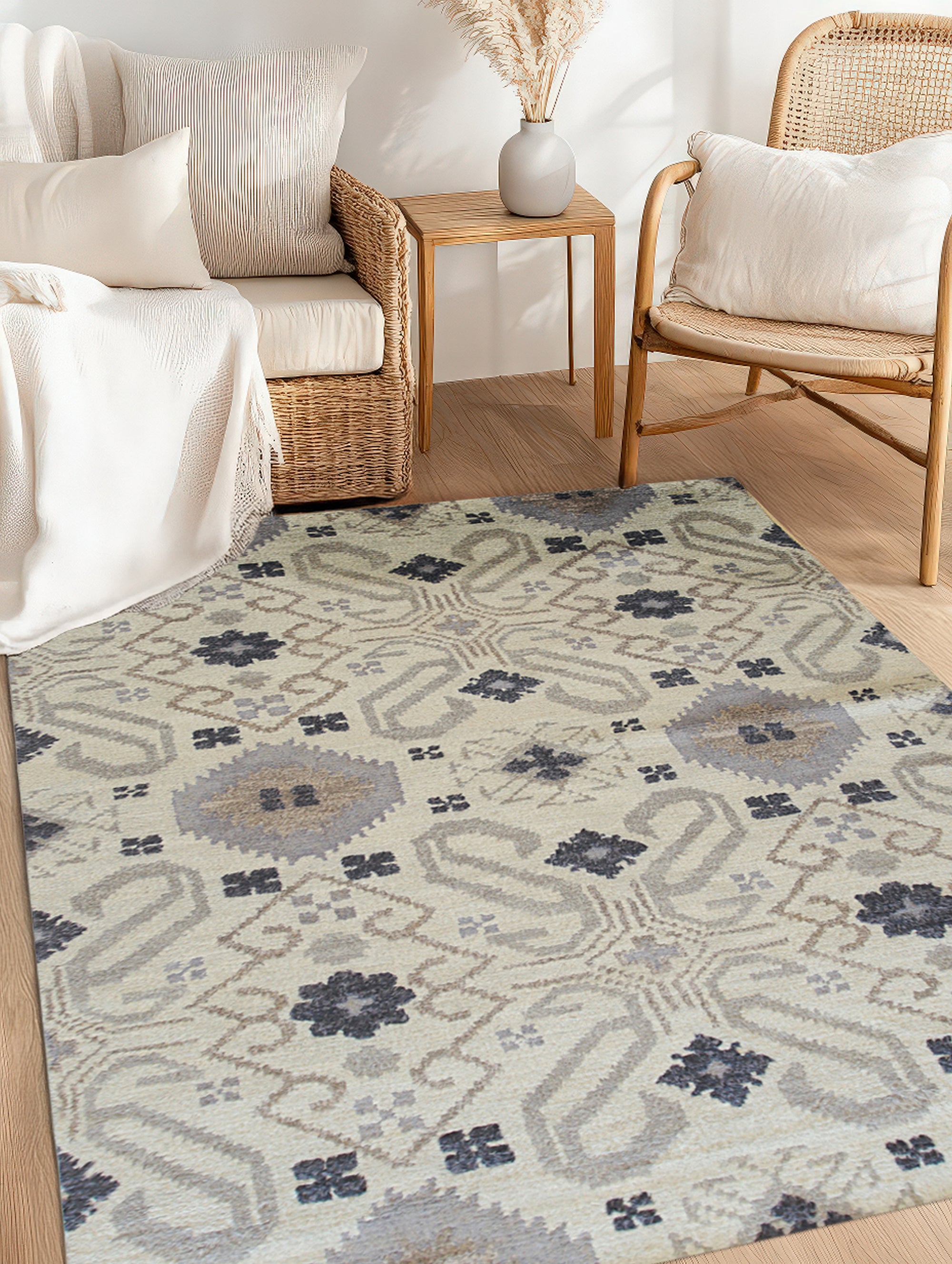 Quinn Oushak Gray Hand Knotted Wool Rug