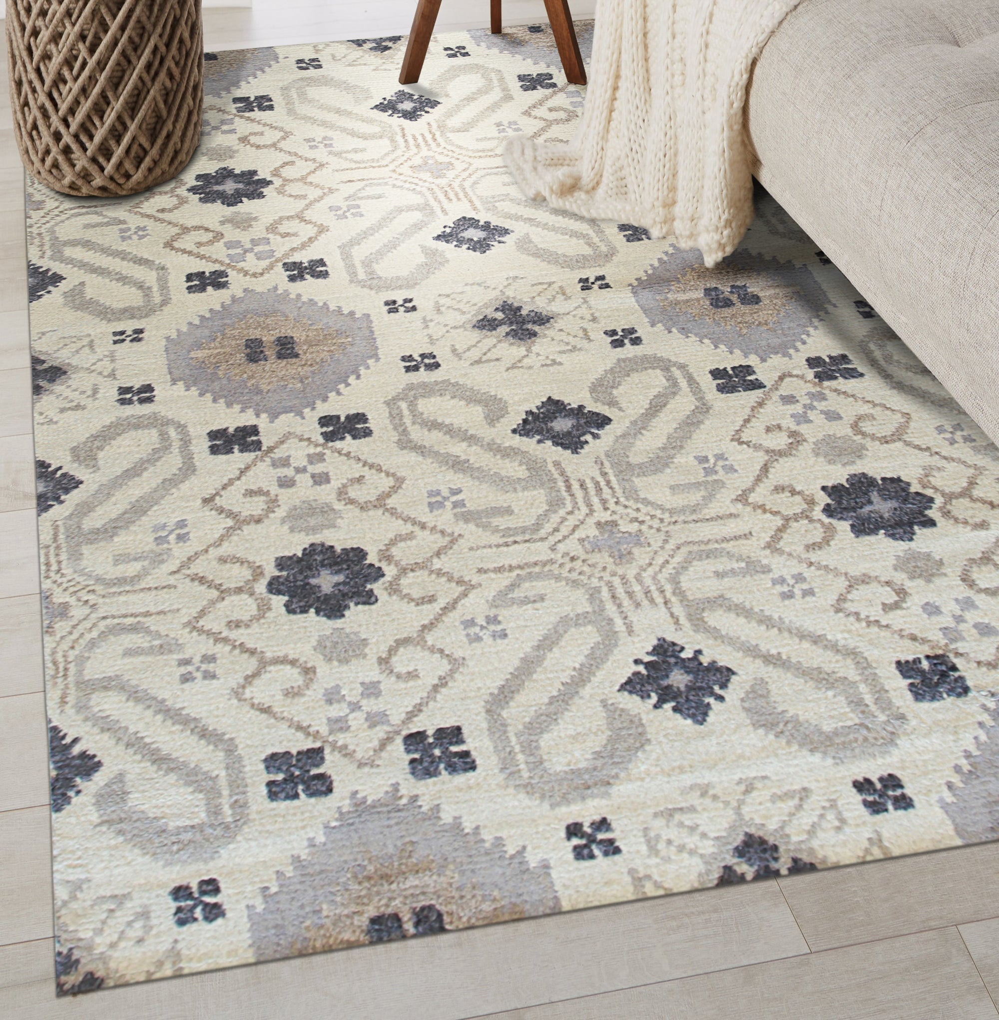 Quinn Oushak Gray Hand Knotted Wool Rug