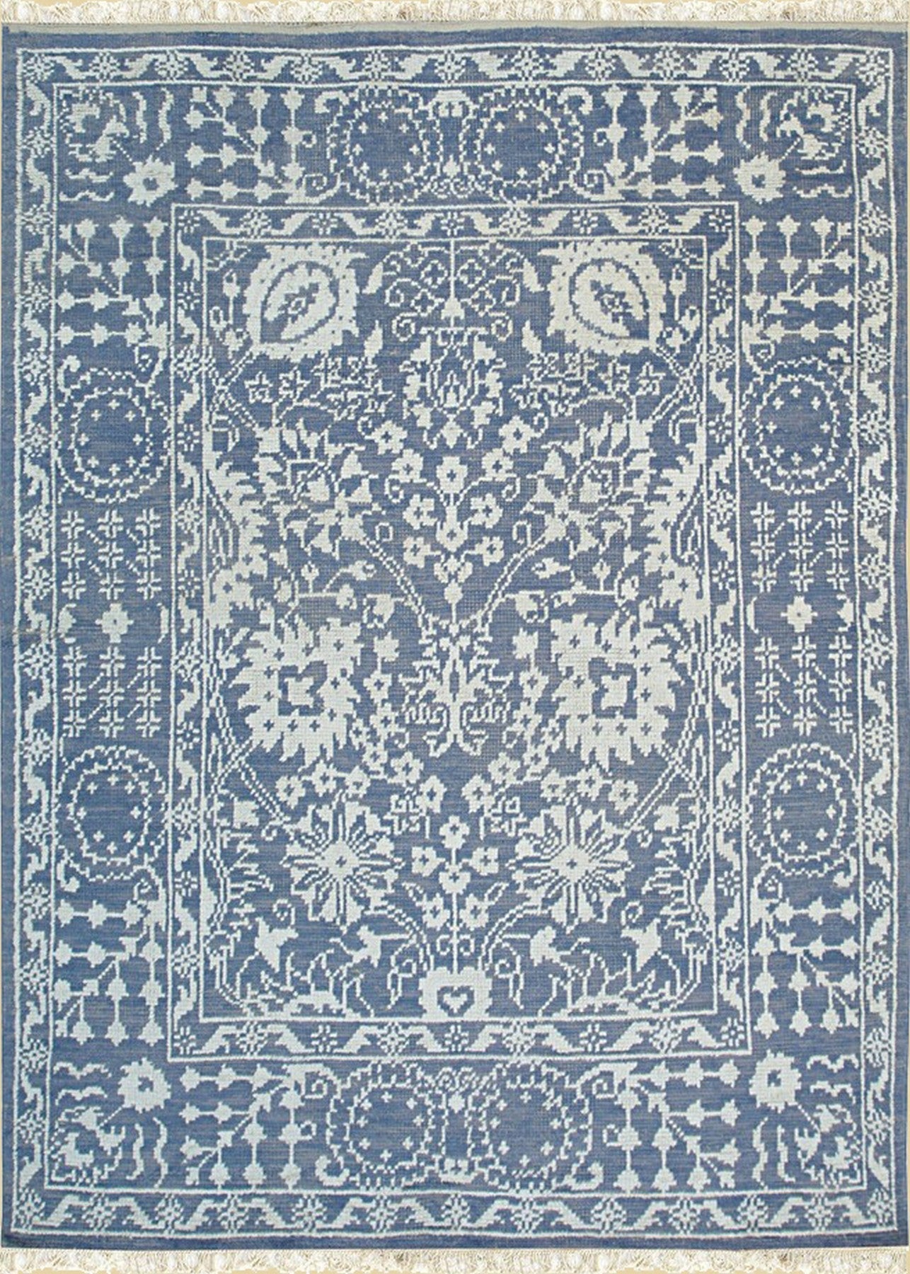 Agra Blue Handmade Wool and Silk Rug