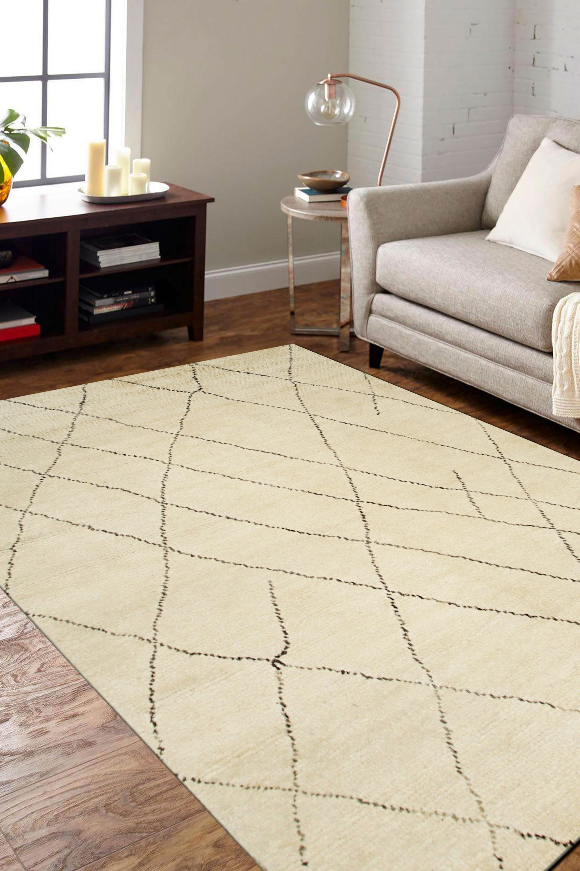 Jade Trellis Beige Hand Knotted Wool Rug