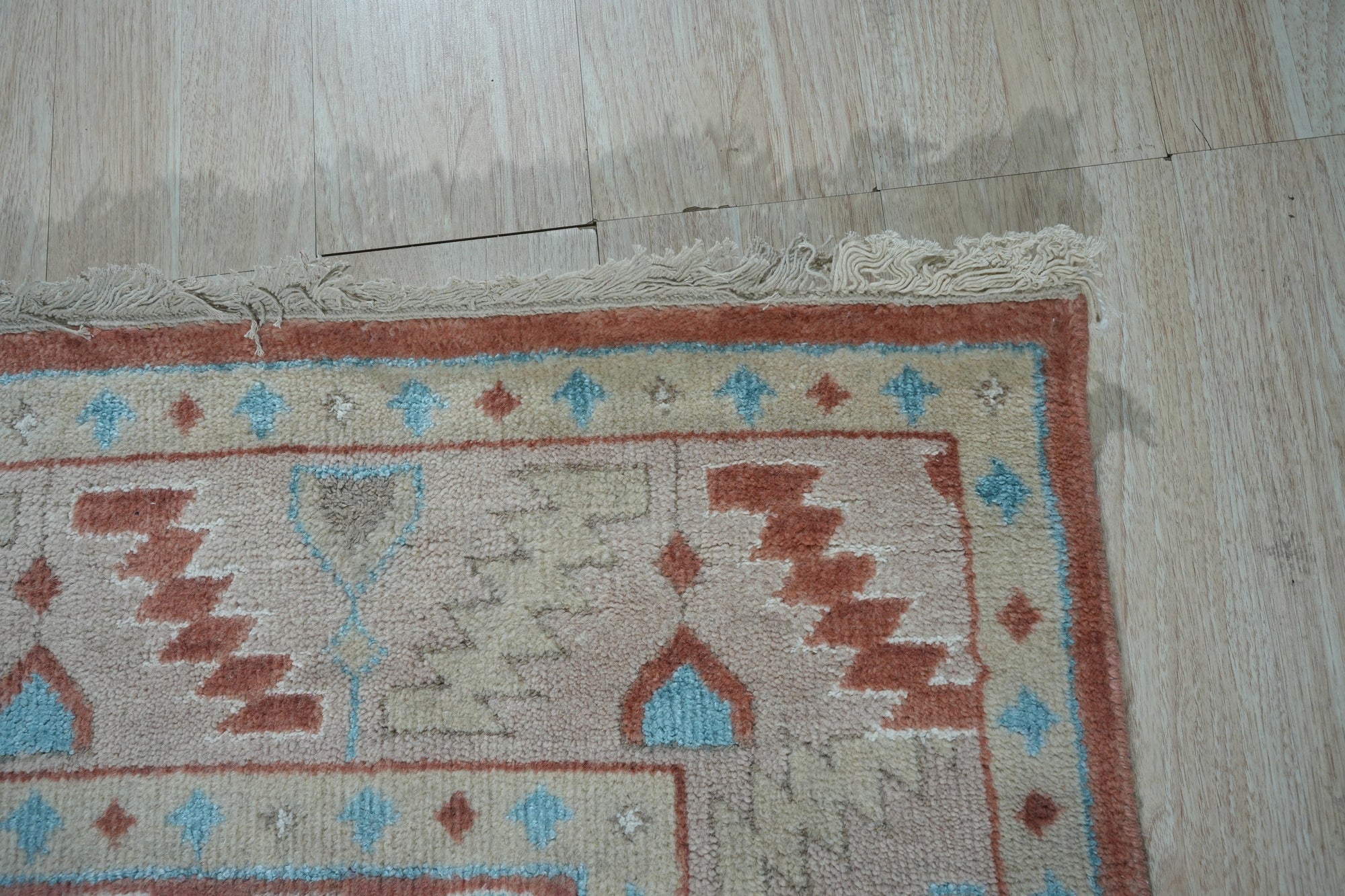 Artisanal Rust Geometric Traditional Handmade Wool Rug