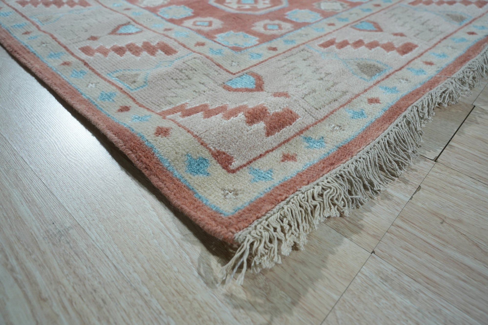 Artisanal Rust Geometric Traditional Handmade Wool Rug