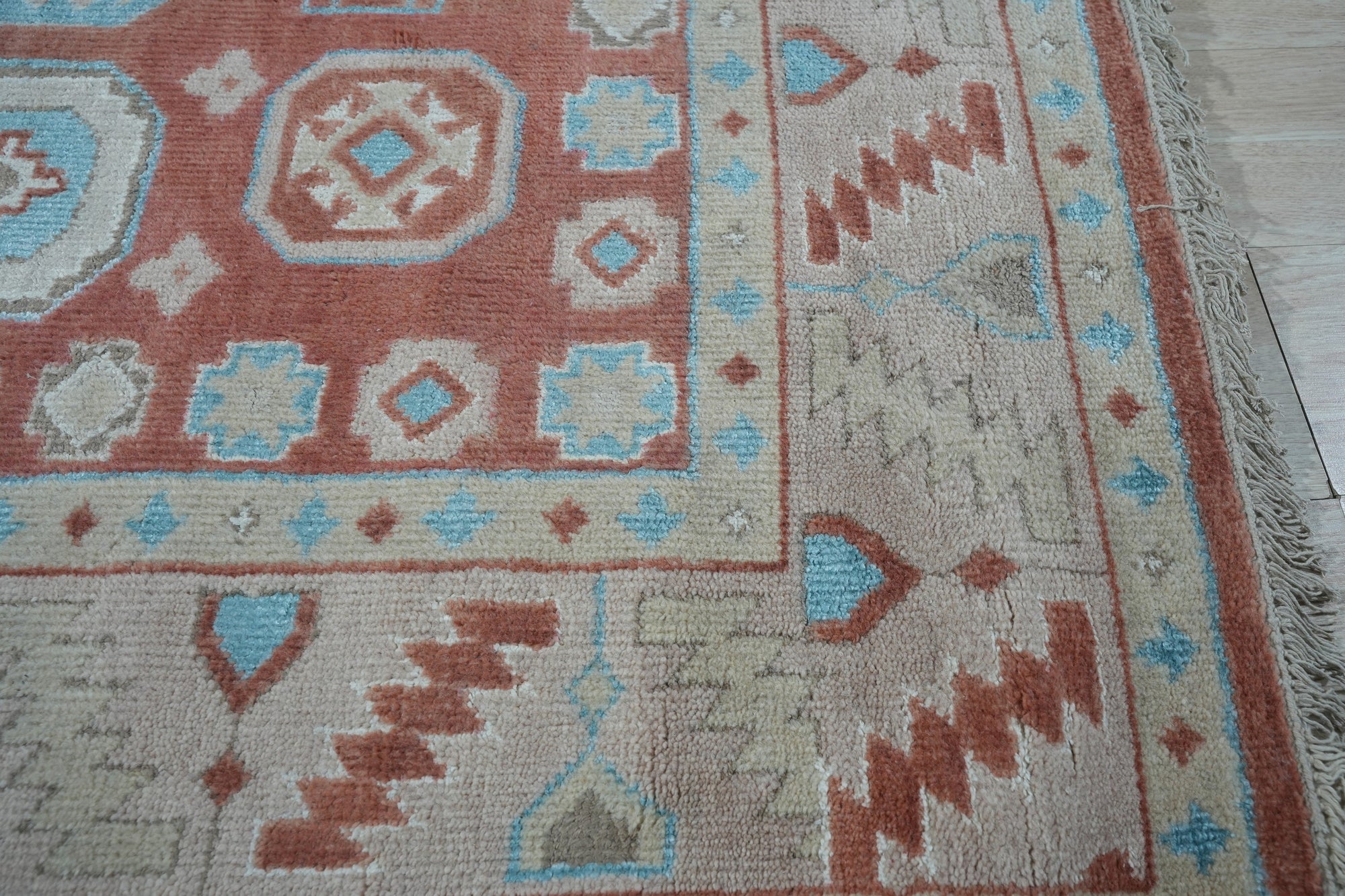 Artisanal Rust Geometric Traditional Handmade Wool Rug