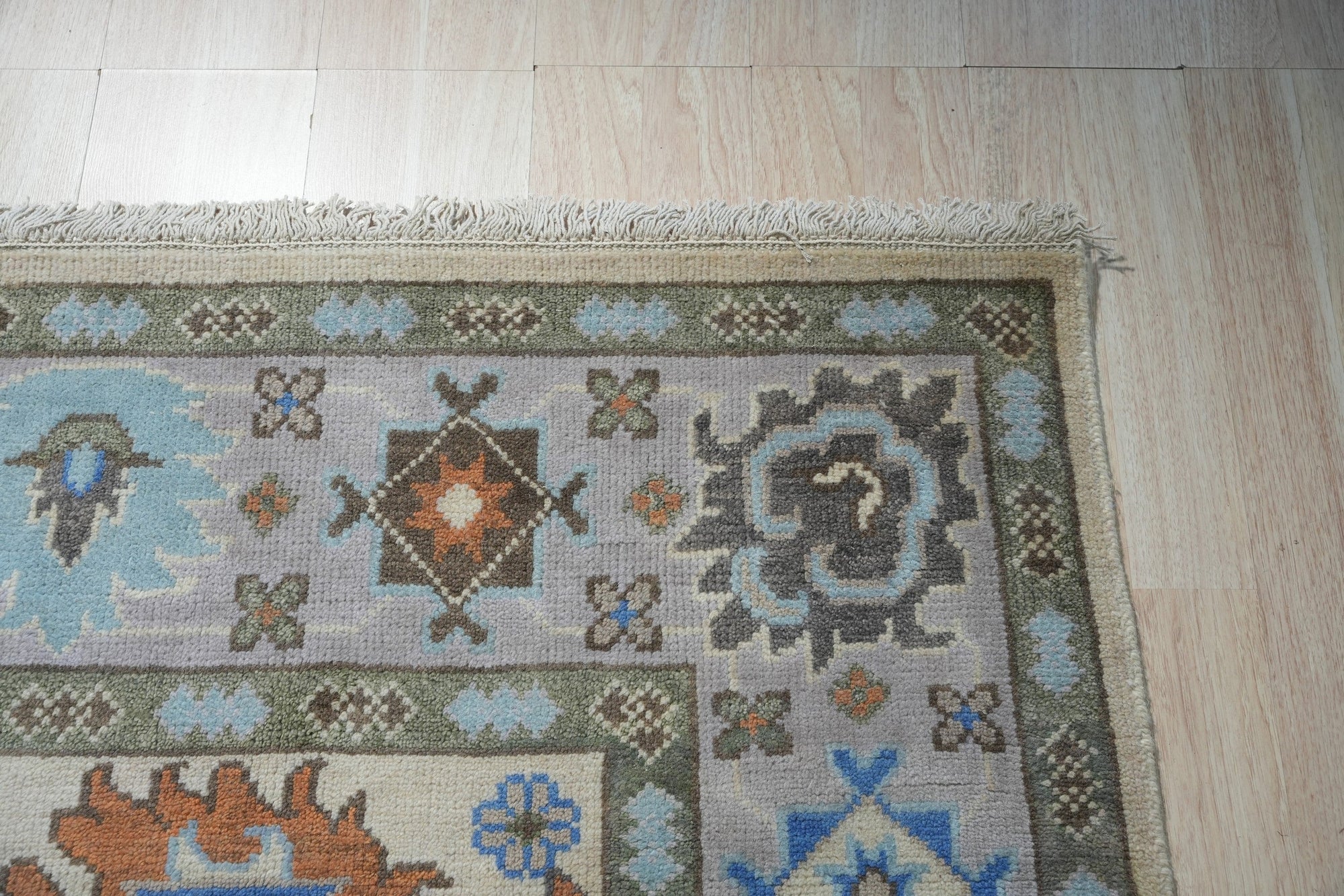 Beige & Blue Traditional Knot Rug