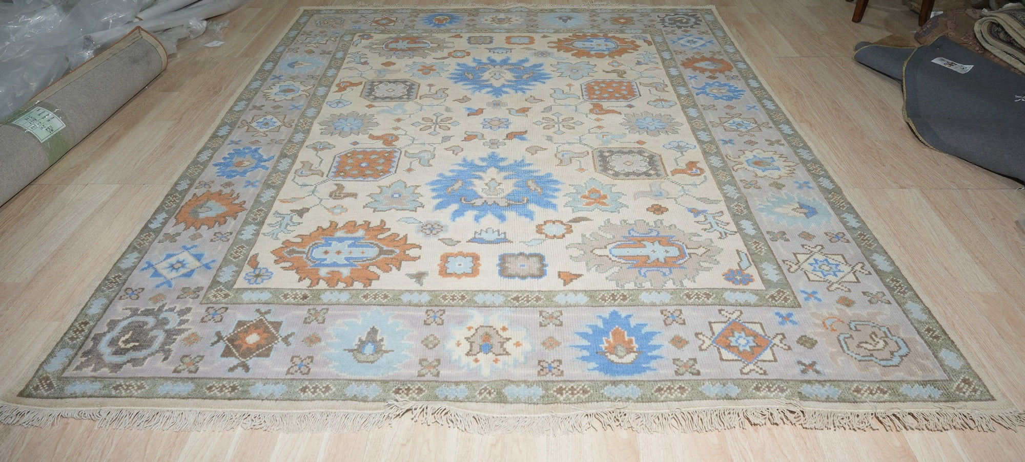 Beige &amp; Blue Traditional Knot Rug