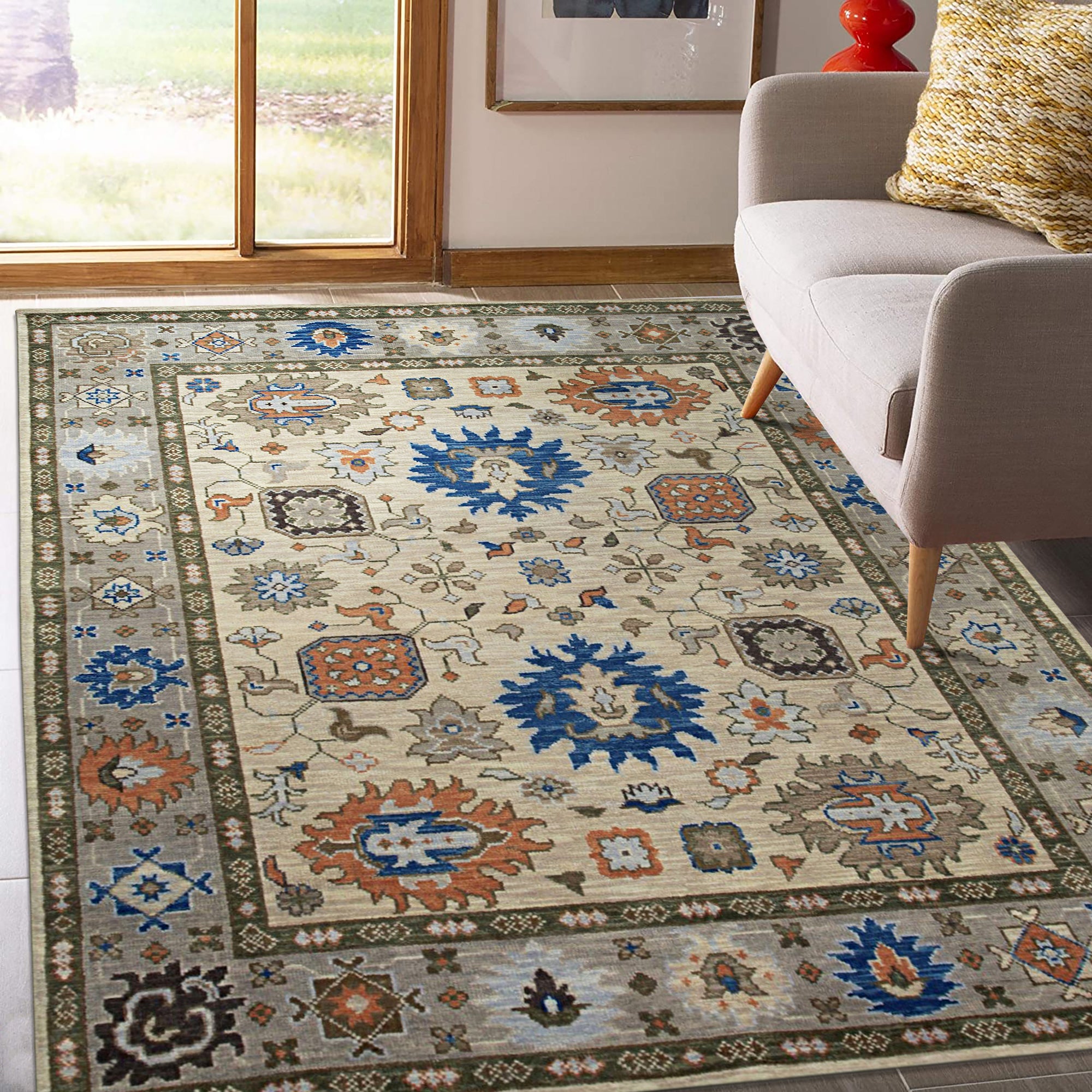 Enchanting Traditional Beige Hand Knotted Wool Rug