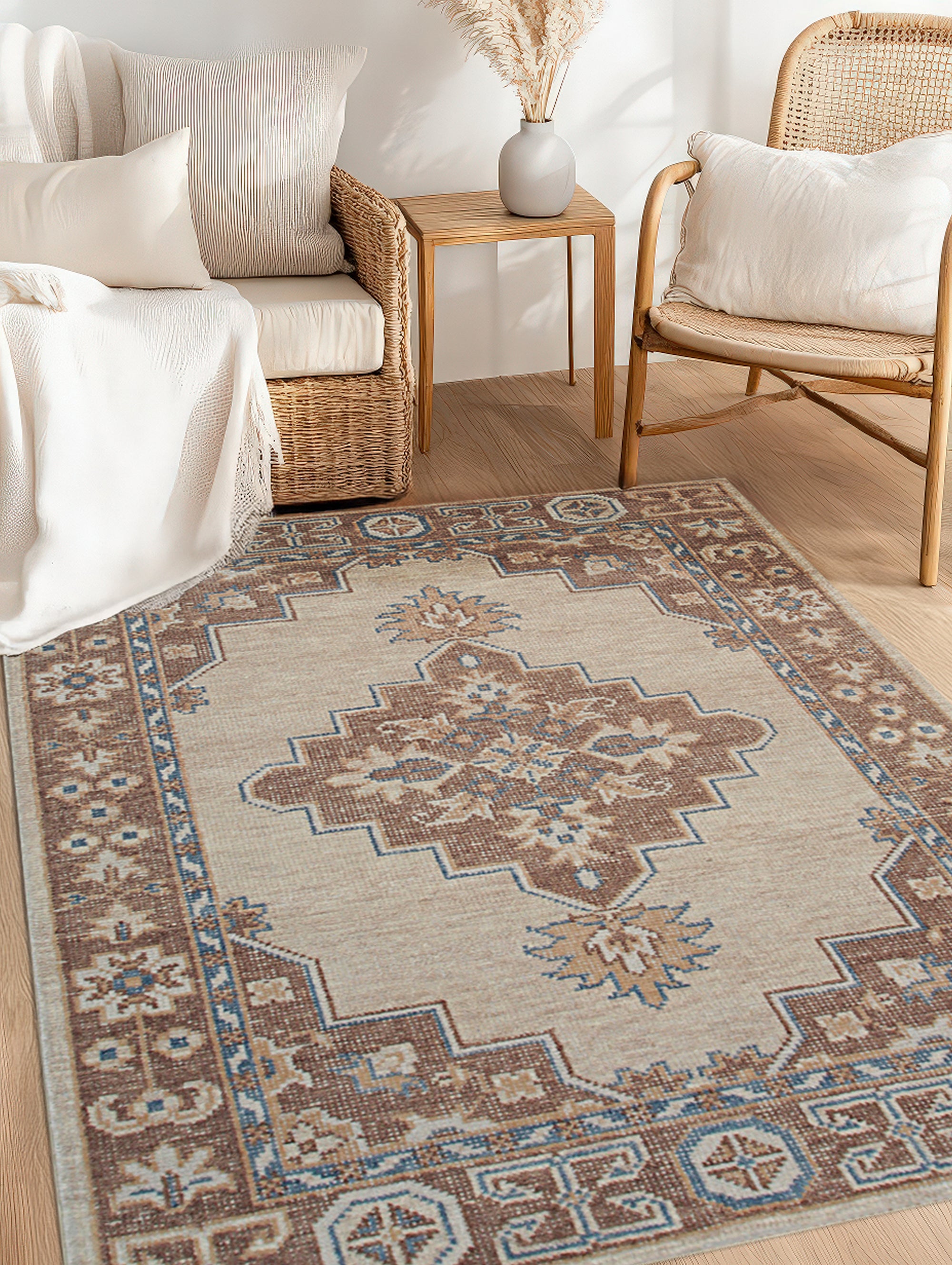 Exquisite Kiran Beige Hand Knotted Wool Rug