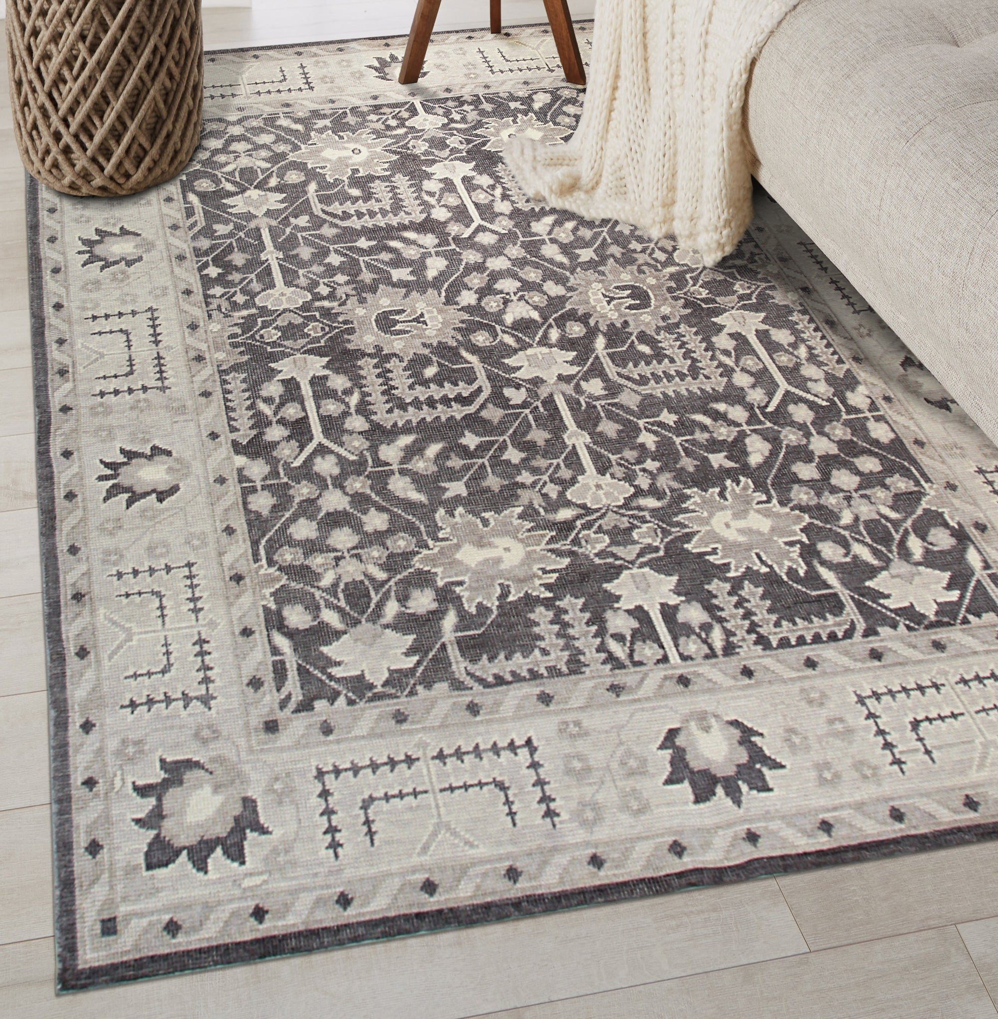 Cozy Oushak Charcoal Hand Knotted Wool Rug