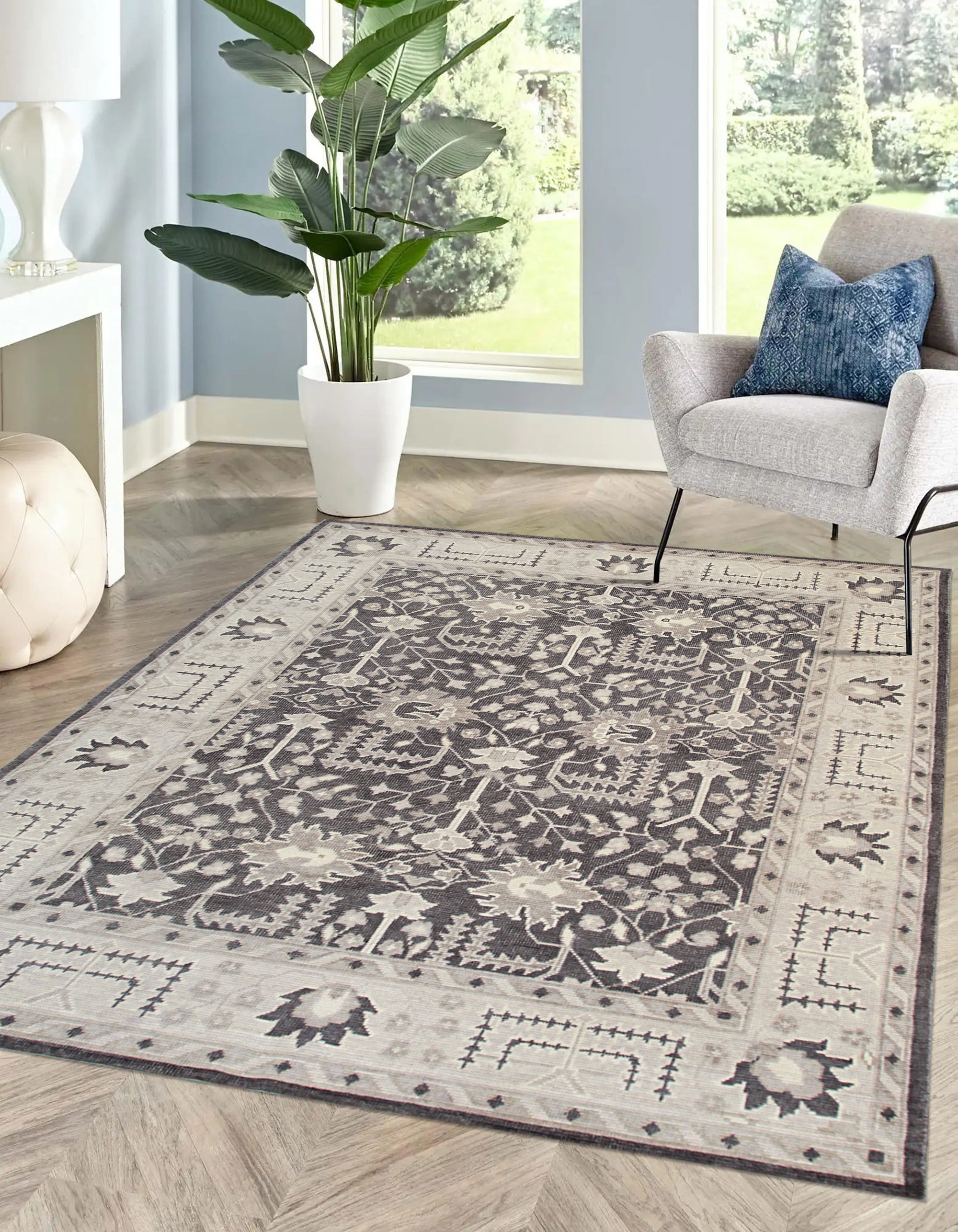 Cozy Oushak Charcoal Hand Knotted Wool Rug