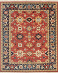 Isolated view of Kira Zinnia Rust Hand Knotted Wool Rug, showcasing its intricate floral medallion and geometric border.