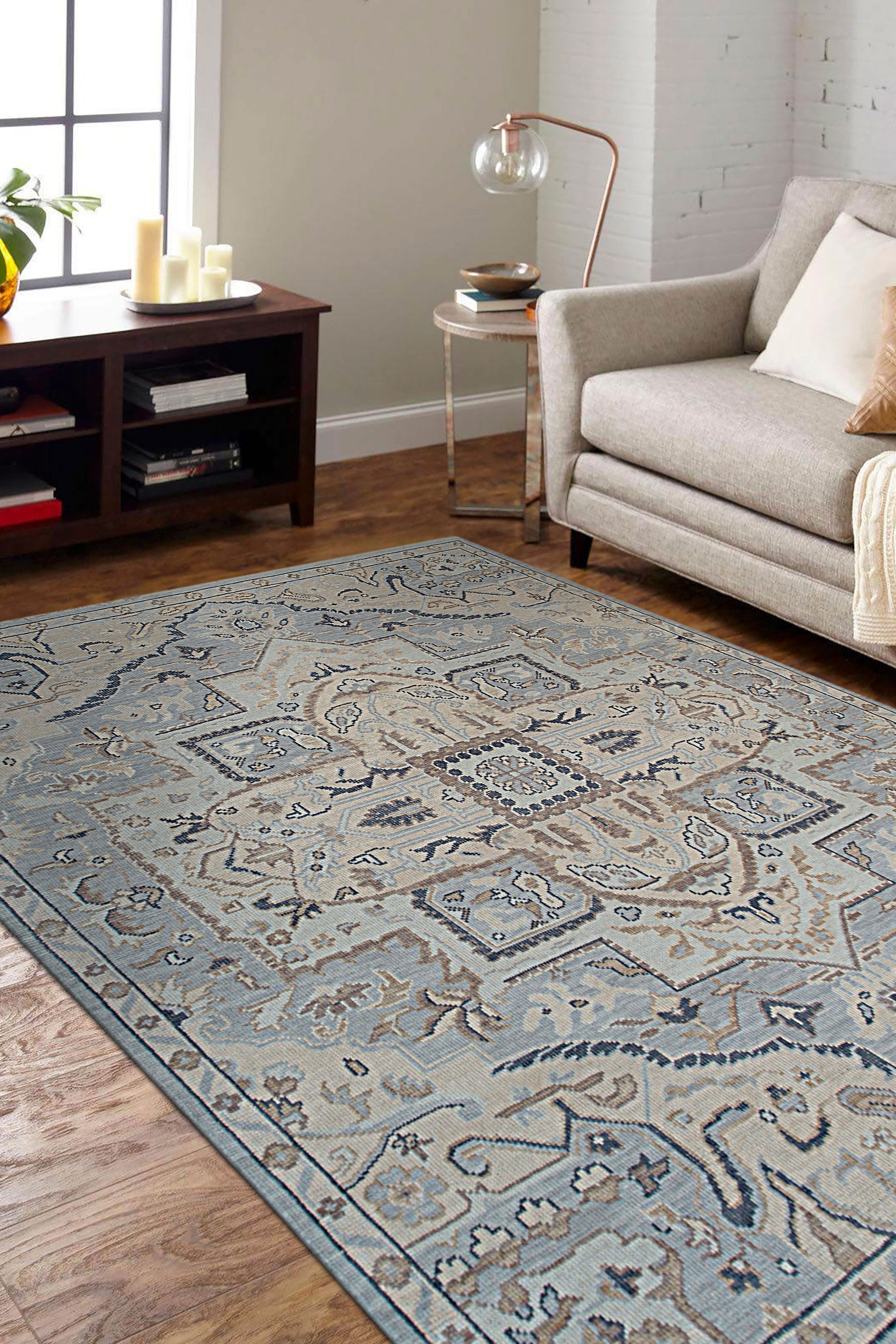 Unique Comfortable Blue Hand Knotted Wool Rug