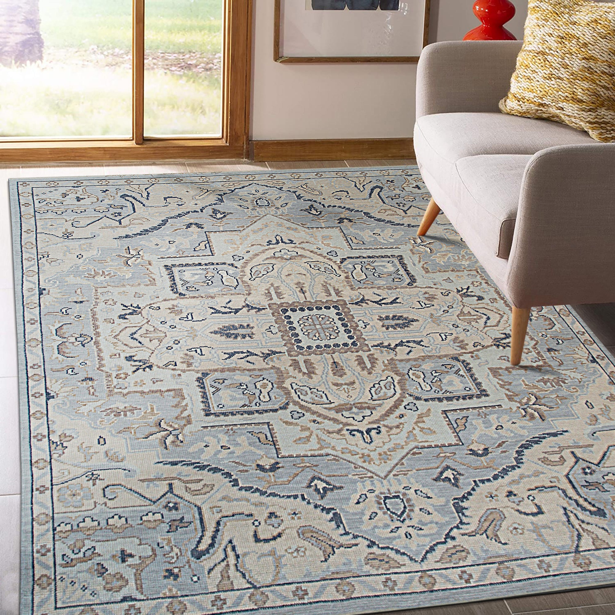 Unique Comfortable Blue Hand Knotted Wool Rug