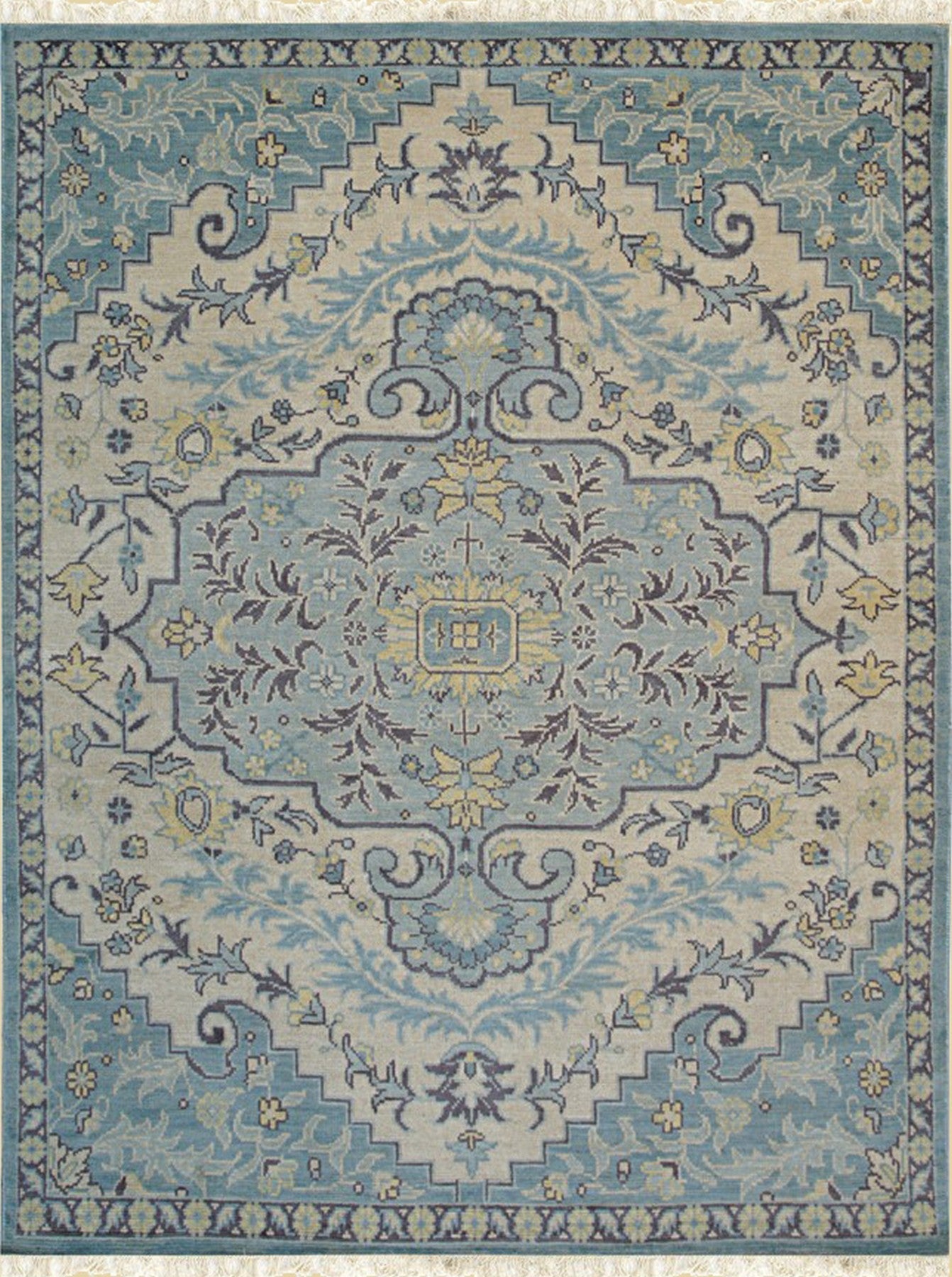 Wool Rug Eastern Bianca Oriental Ivory and Blue Hand Knotted Wool Rug | Eastern Oriental ...
