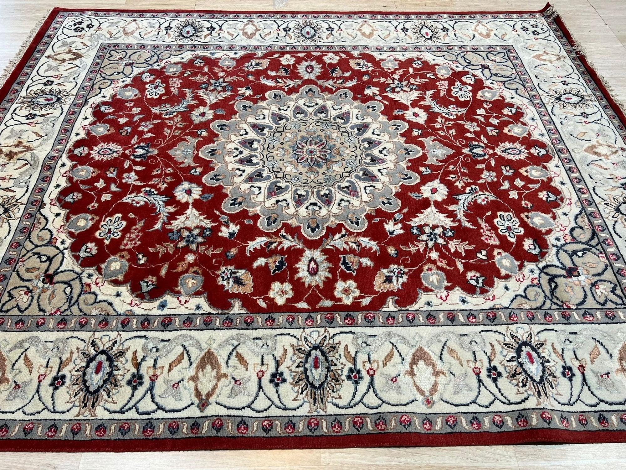 Regal Splendor Hand-Knotted Red Wool and Silk Rug