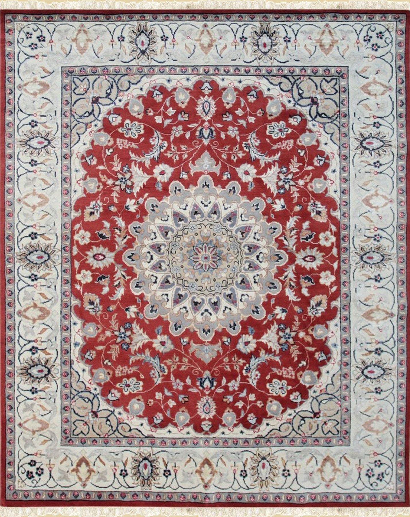 Regal Splendor Hand-Knotted Red Wool and Silk Rug