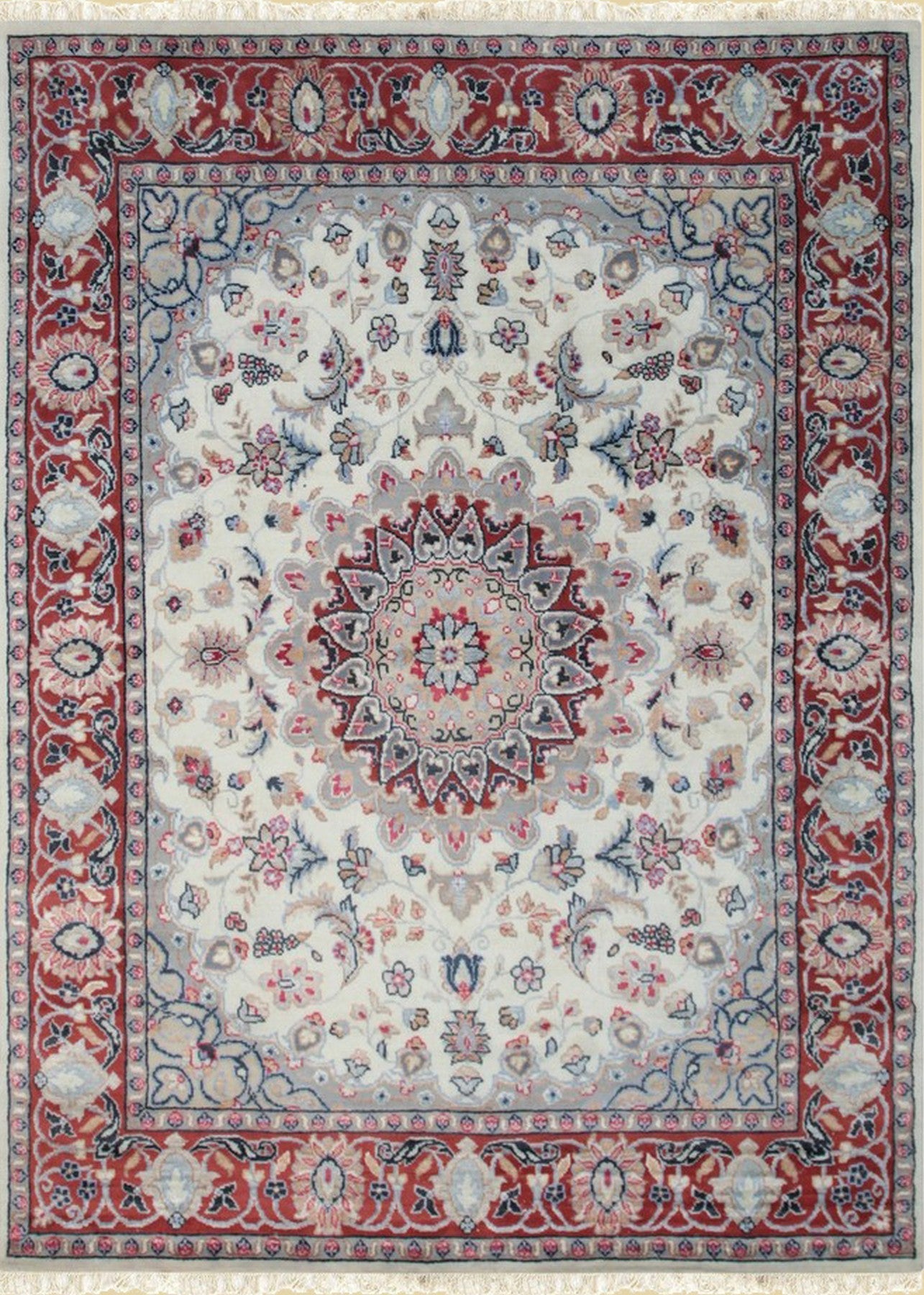 Classic Splendor Hand-Knotted Ivory Wool and Silk Rug