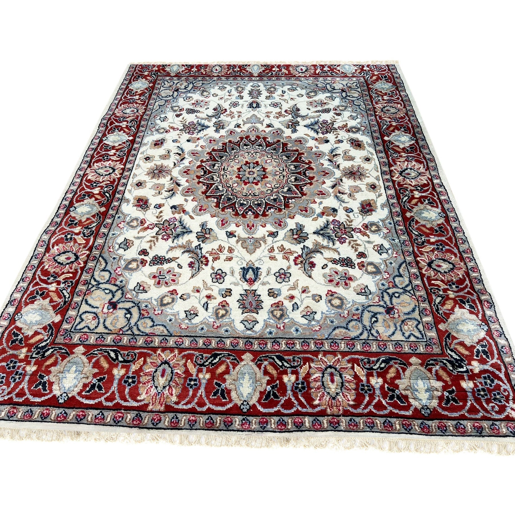 Classic Splendor Hand-Knotted Ivory Wool and Silk Rug