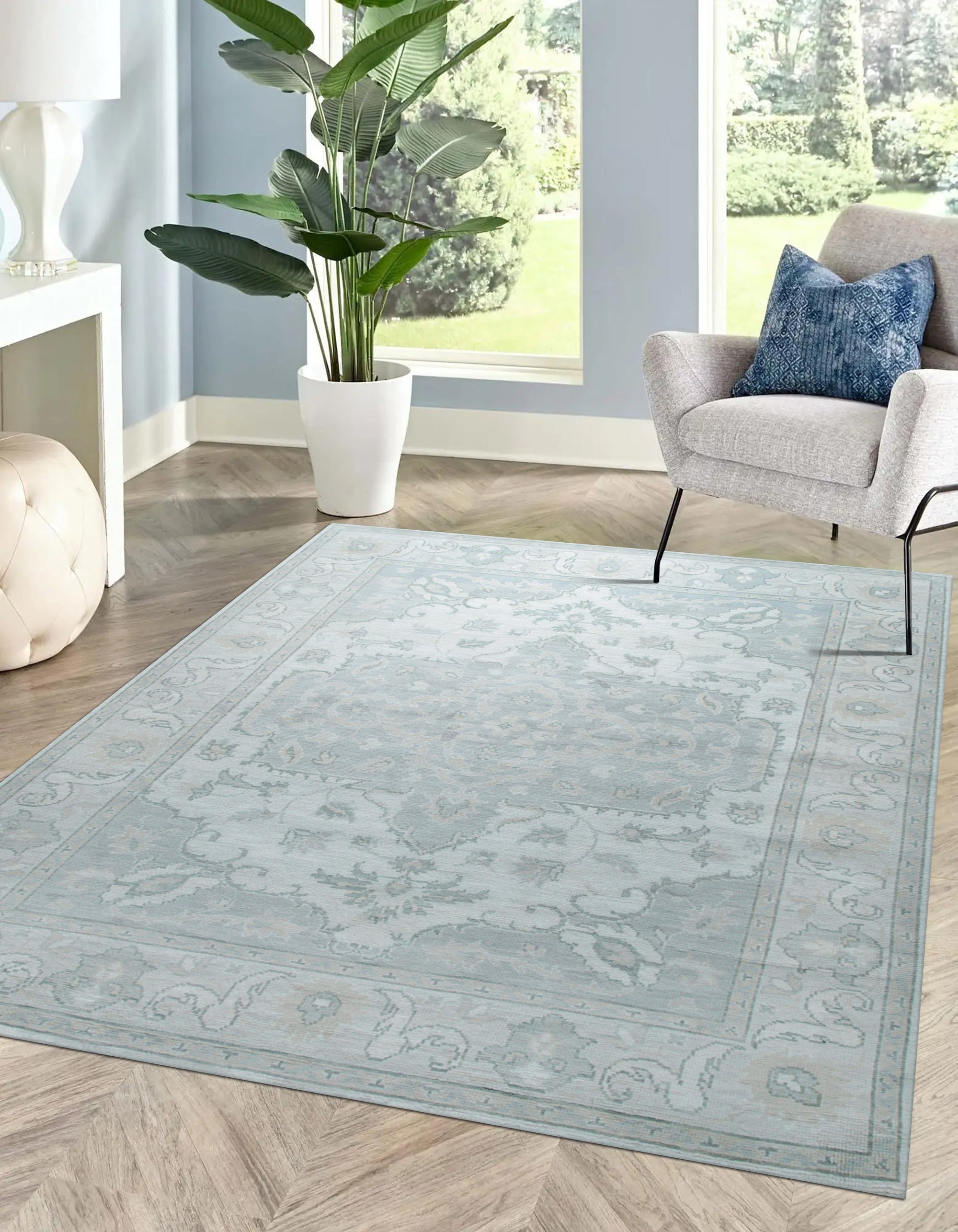 Light Blue & Ivory Floral Grace Area Rug