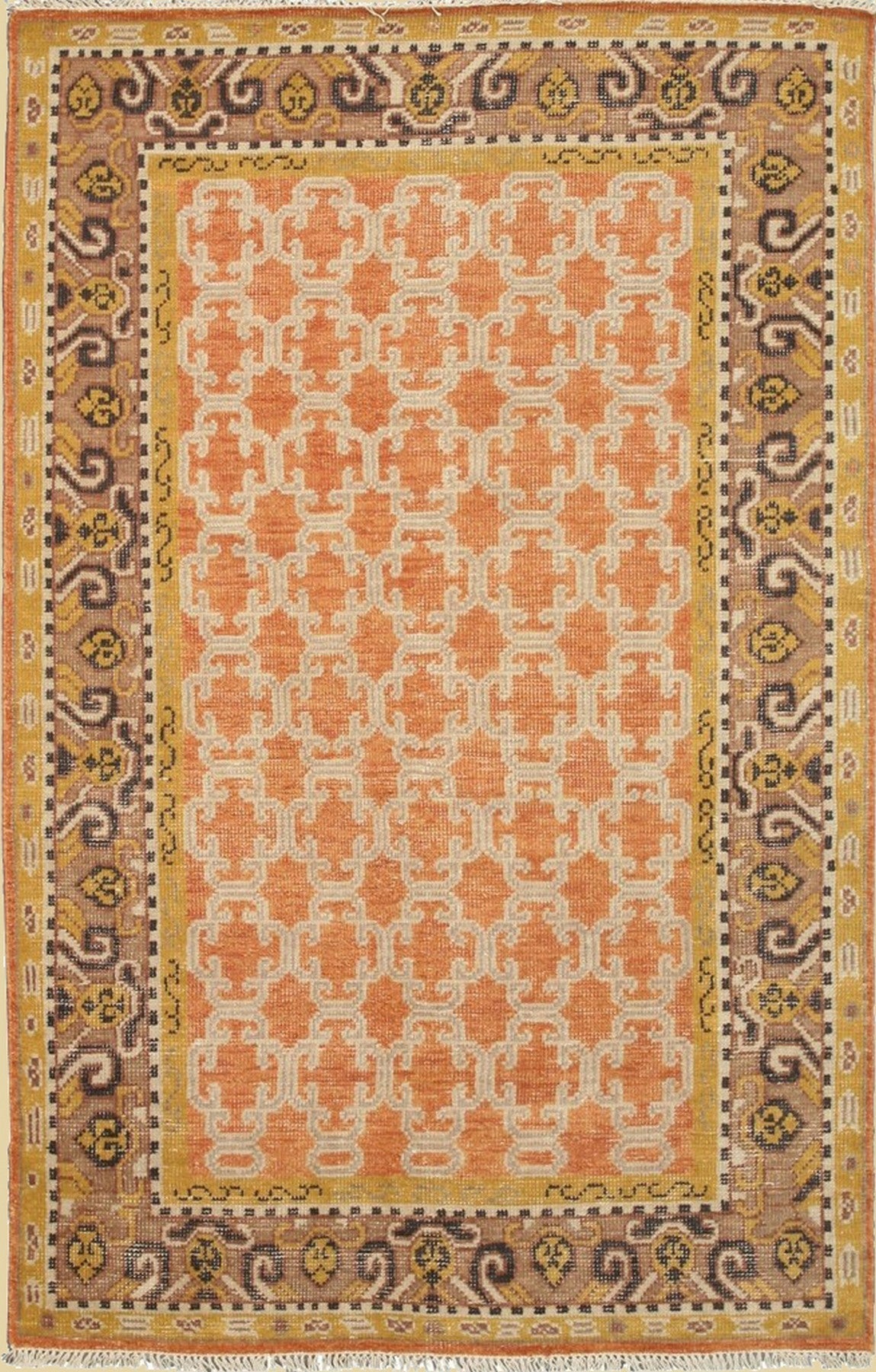 Rust Vibrant Handmade Wool Oriental Kotan Rug