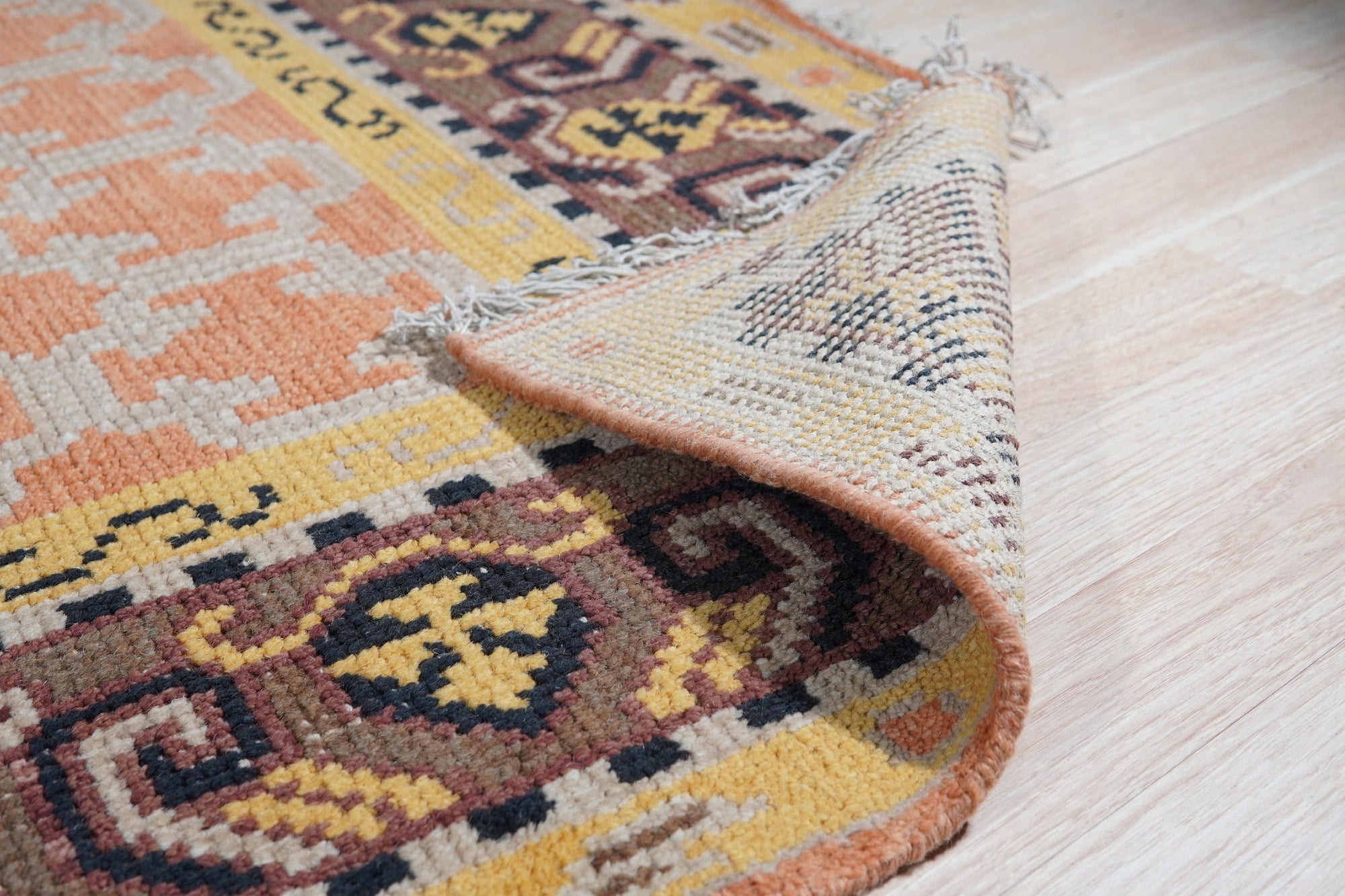 Rust Vibrant Handmade Wool Oriental Kotan Rug