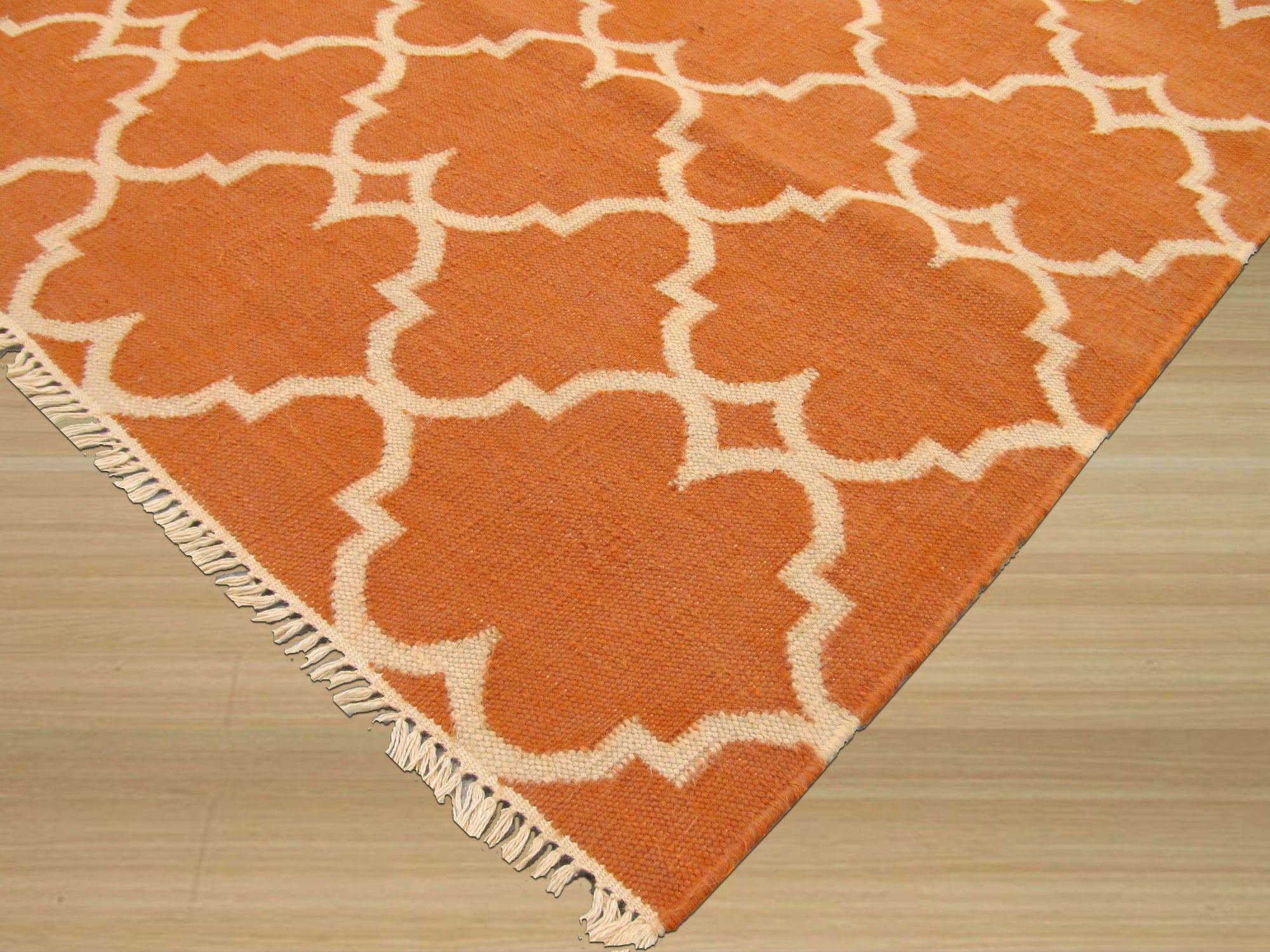 Opulent Delicate Orange Hand Knotted Rug, showcasing vibrant orange hues and intricate hand-knotted details. Soft, luxurious texture complements the delicate design, lending warmth and sophistication to its setting.