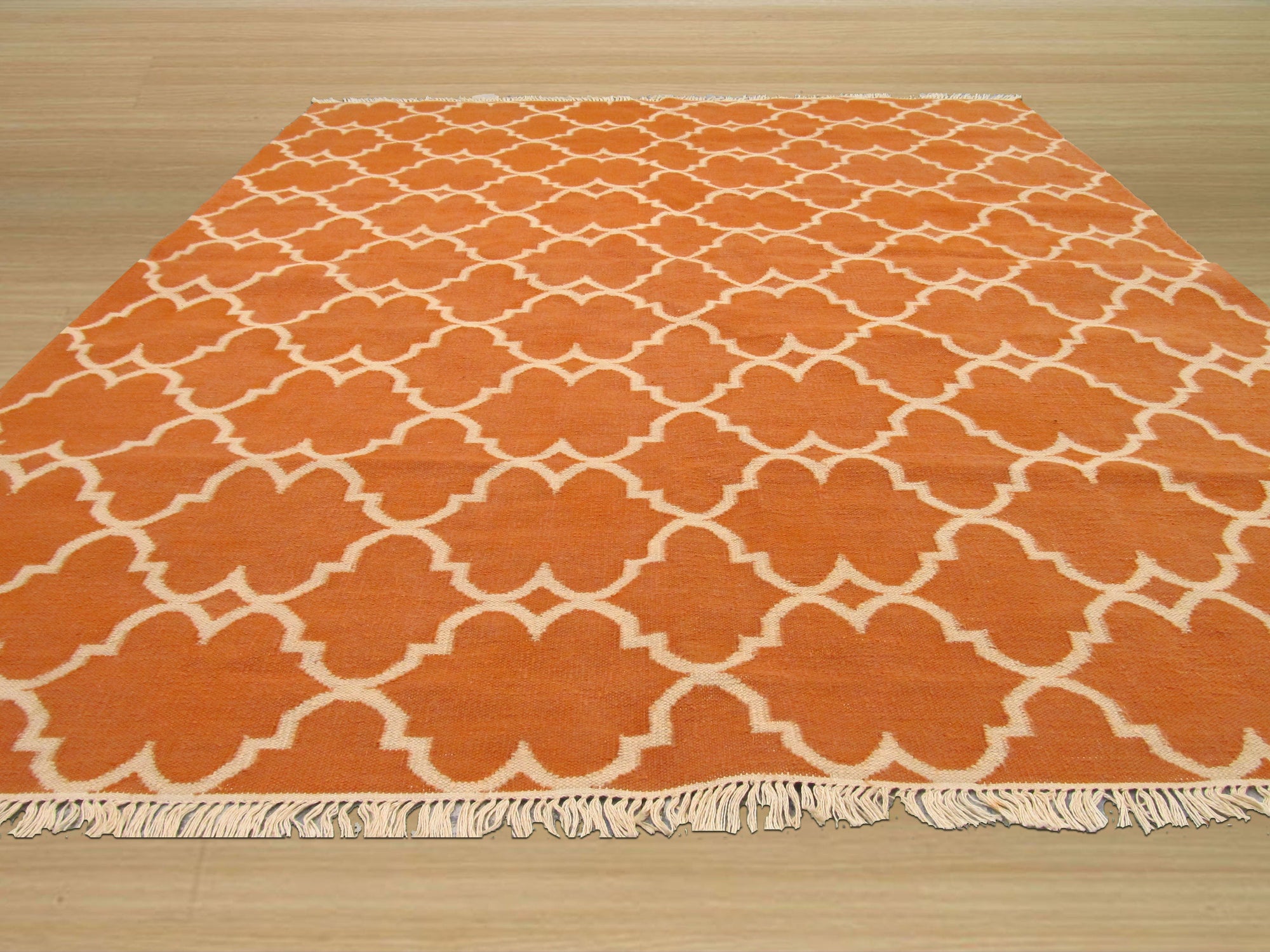 Opulent Delicate Orange Hand Knotted Rug, its warm orange hues and intricate hand-knotted details displayed in a styled room setting, adding a touch of luxurious comfort to the space.