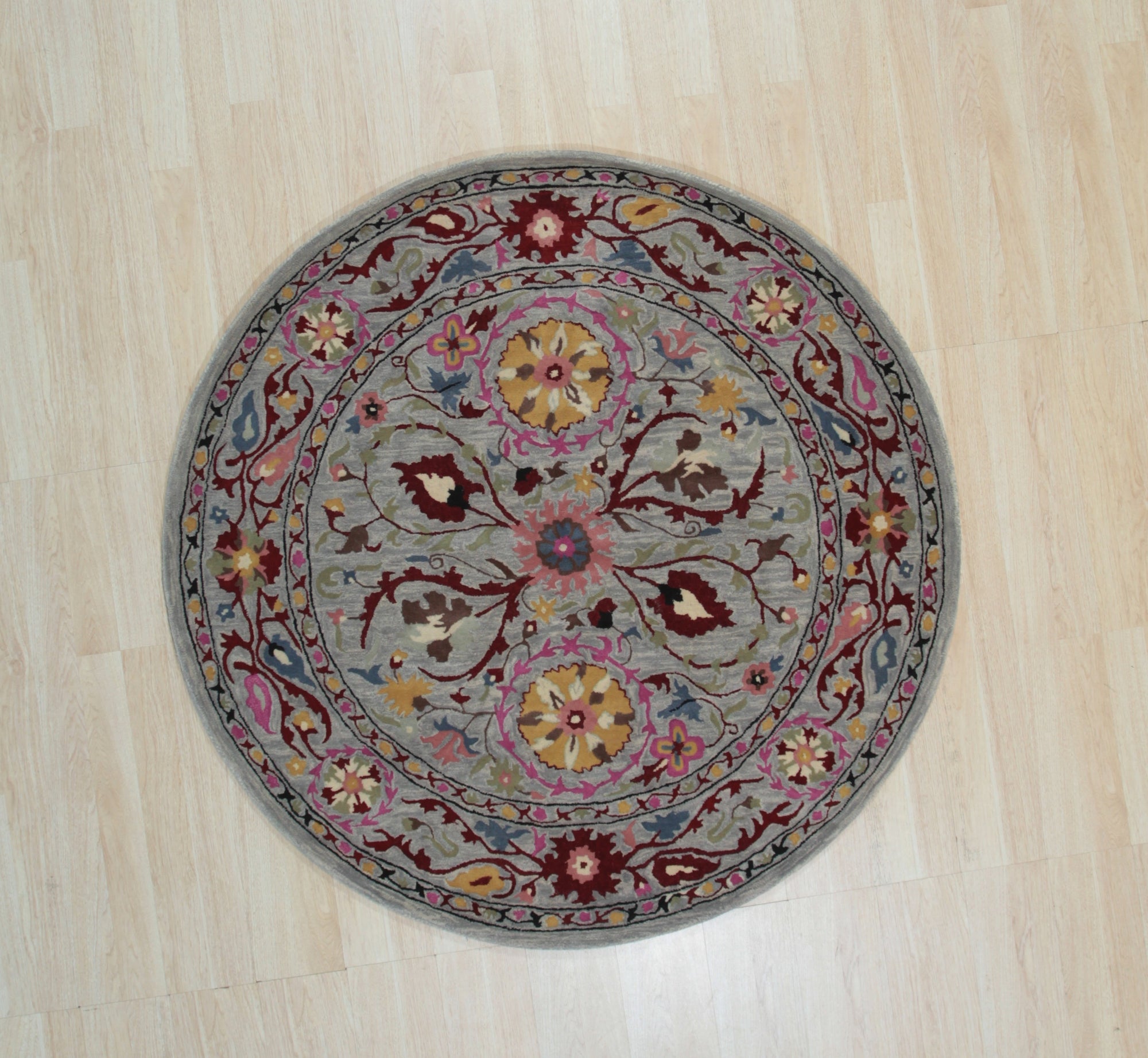 Blue Floral Suzani Hand-Tufted Wool Rug