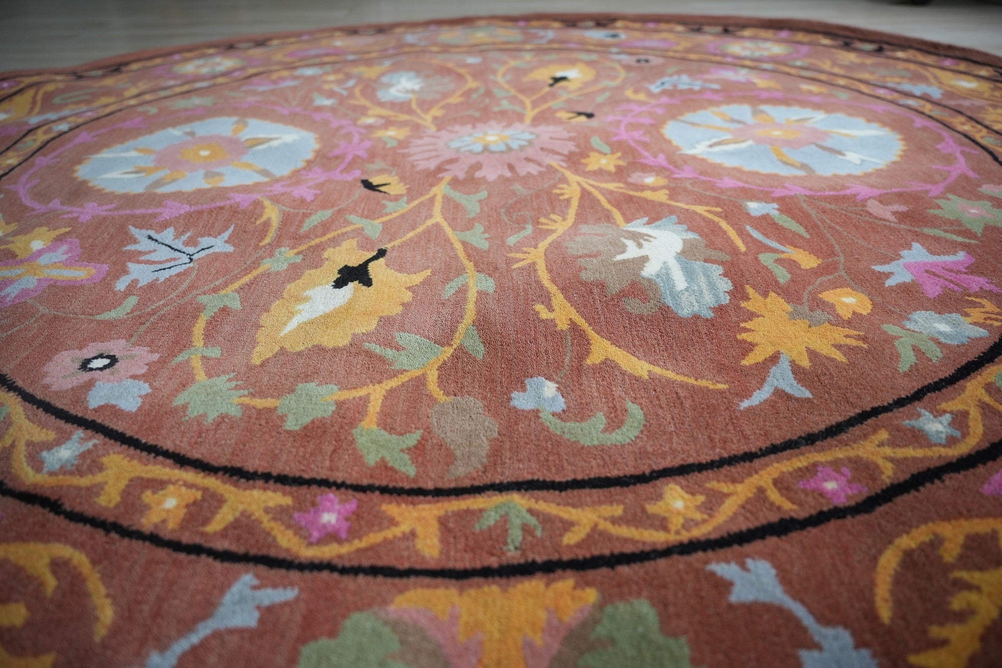 Rust Floral Suzani Hand-Tufted Wool Rug