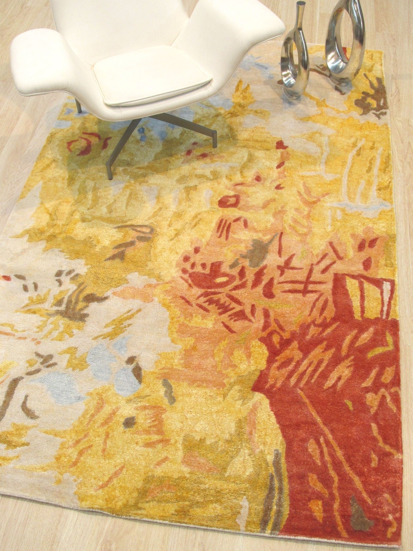 Golden Cascade Hand-Tufted Abstract Viscose Rug