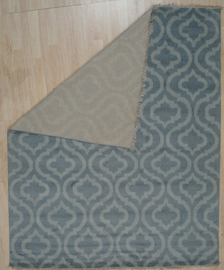 Hand Knotted Wool Aqua Contemporary Trellis Moroccan Rug