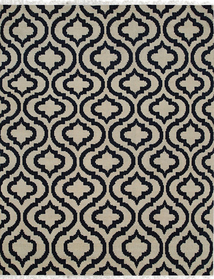 Hand Knotted Wool Navy Contemporary Trellis Moroccan Rug