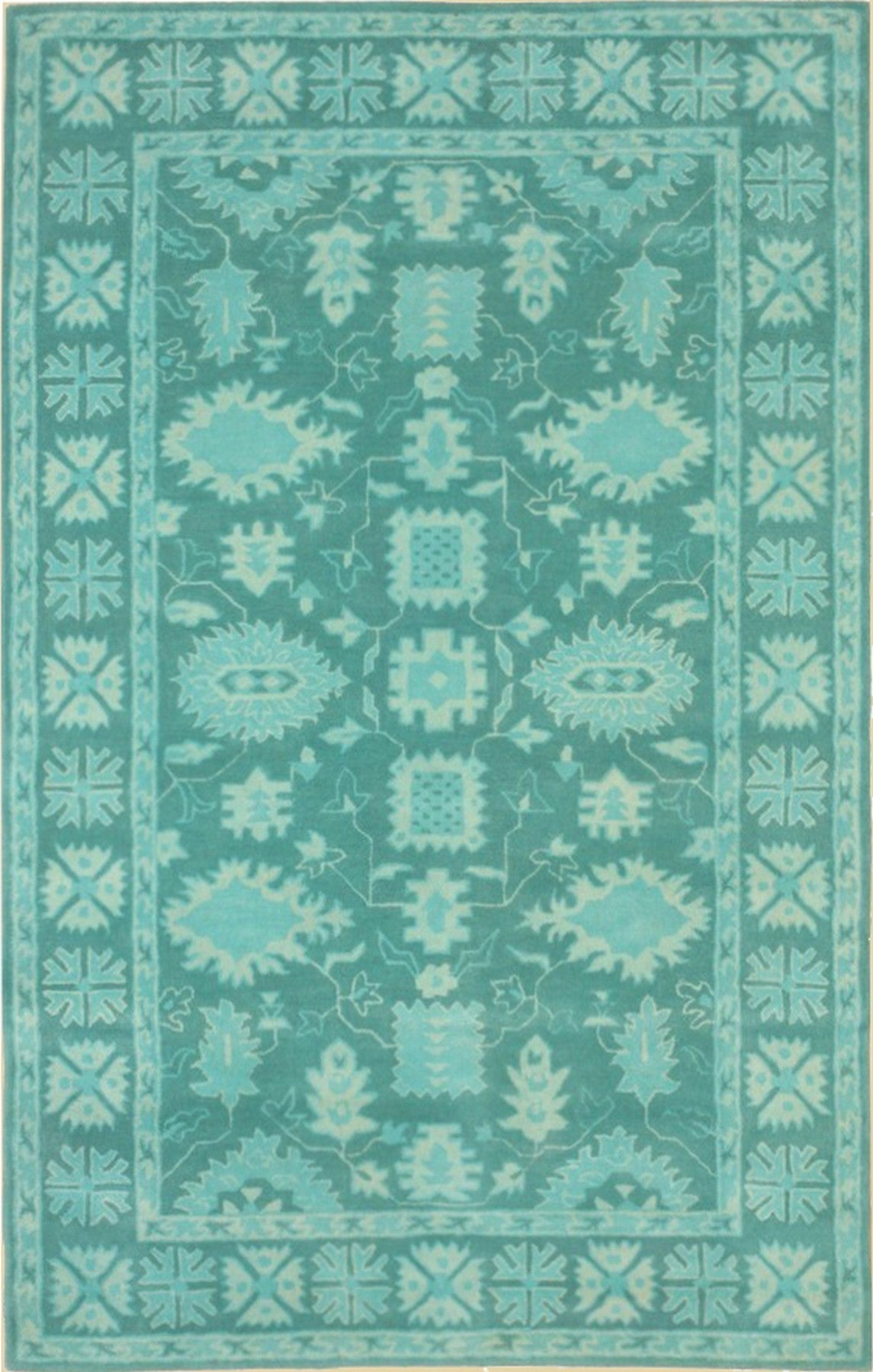 Isolated view of Louie Oriental Turquoise Hand Tufted Wool Rug, showcasing its design.