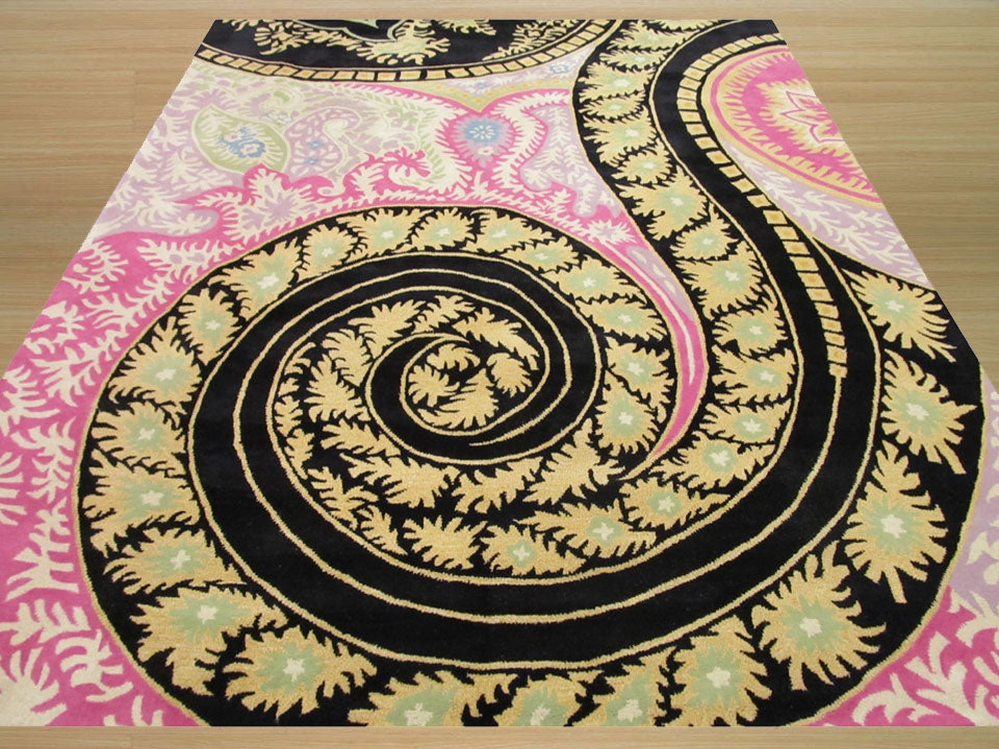 Black Midnight Paisley Hand-Tufted Black Wool Rug